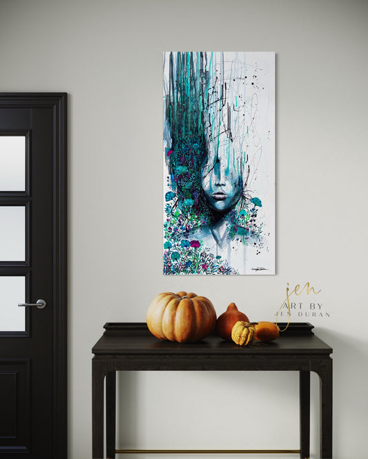 Abstract Modern Floral Woman Watercolor Canvas Wall Art Painting by Jen Duran