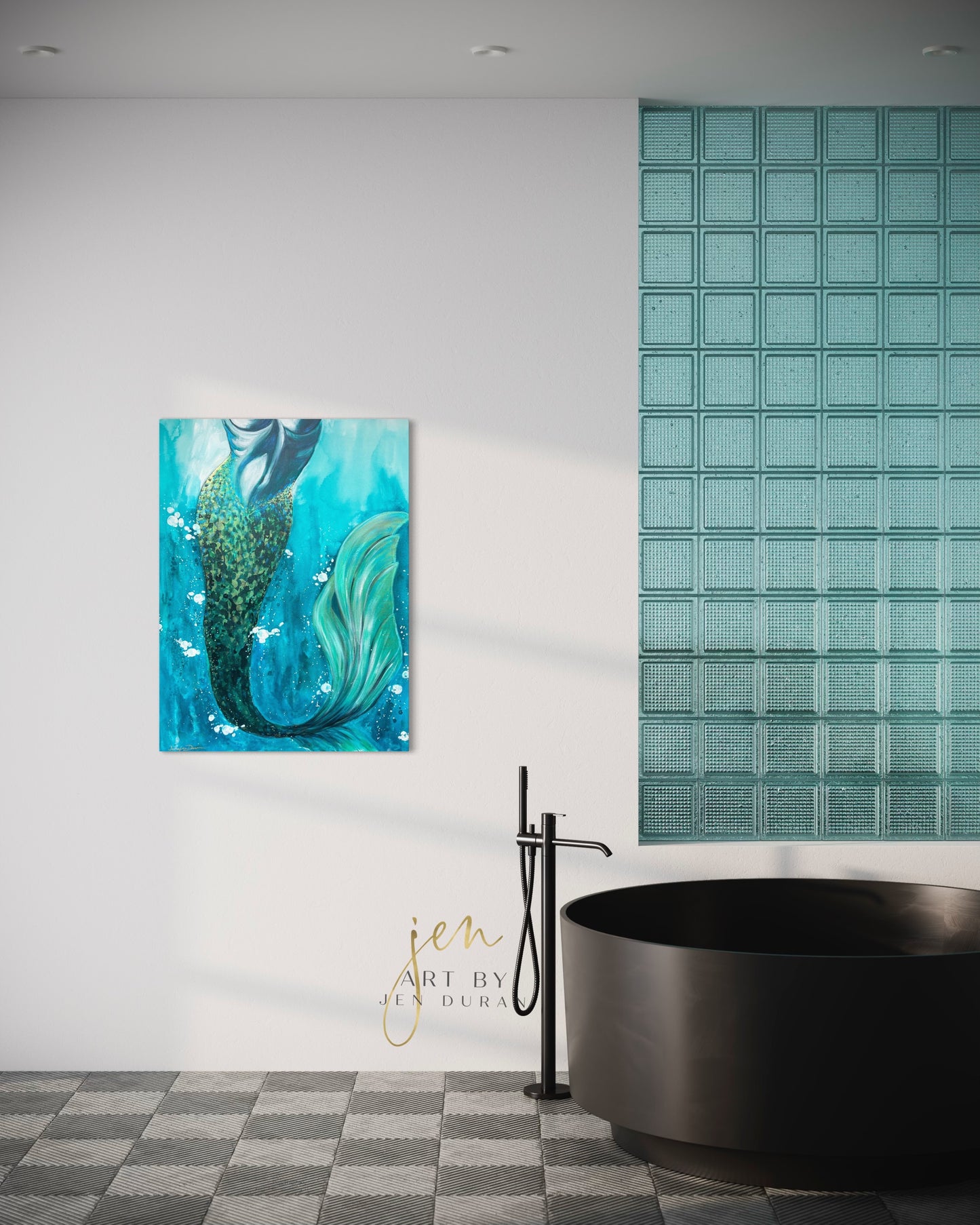 Beautiful Blue Teal Ocean Mermaid Tail Canvas Art By Jen Duran