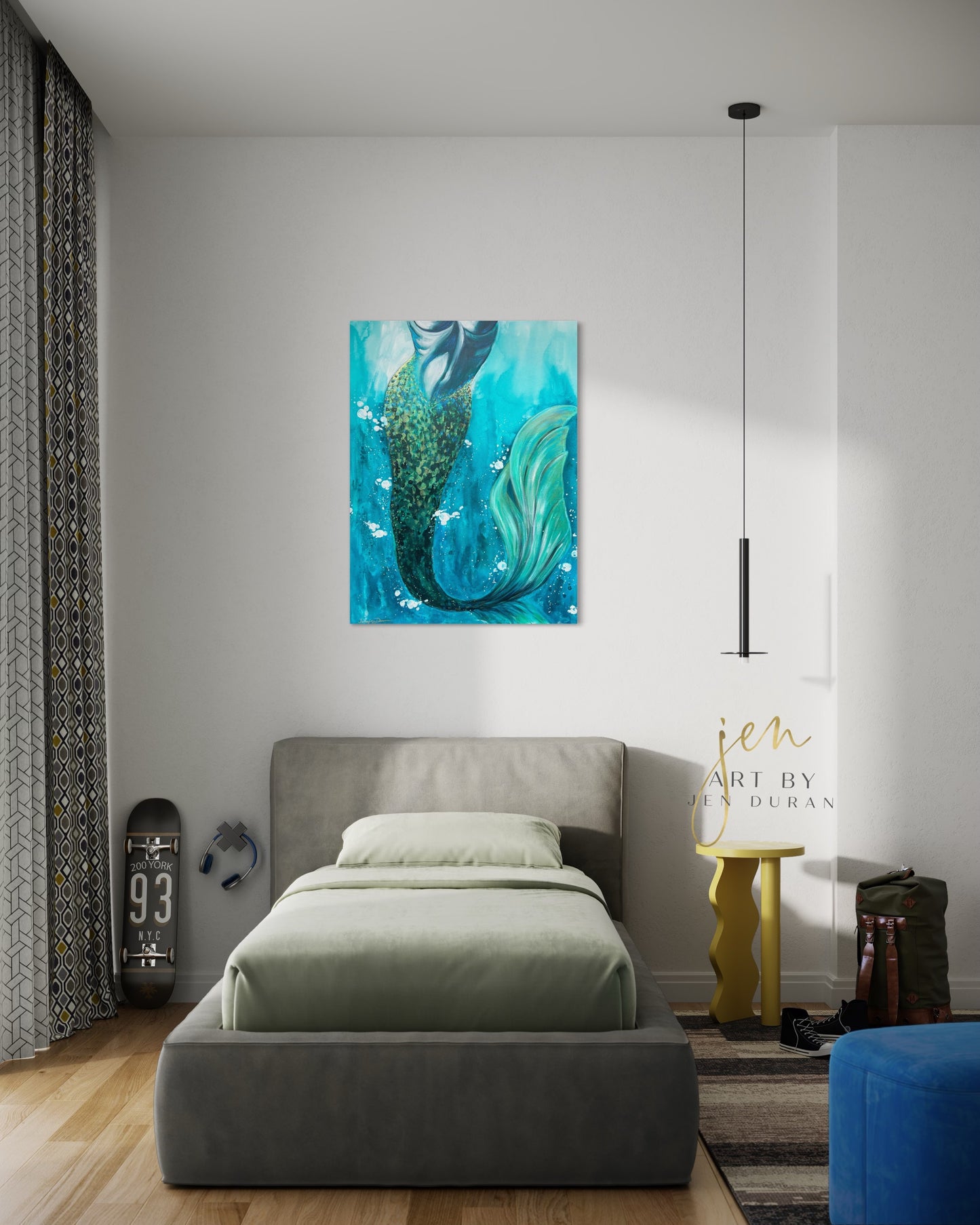 Beautiful Blue Teal Ocean Mermaid Tail Canvas Art By Jen Duran