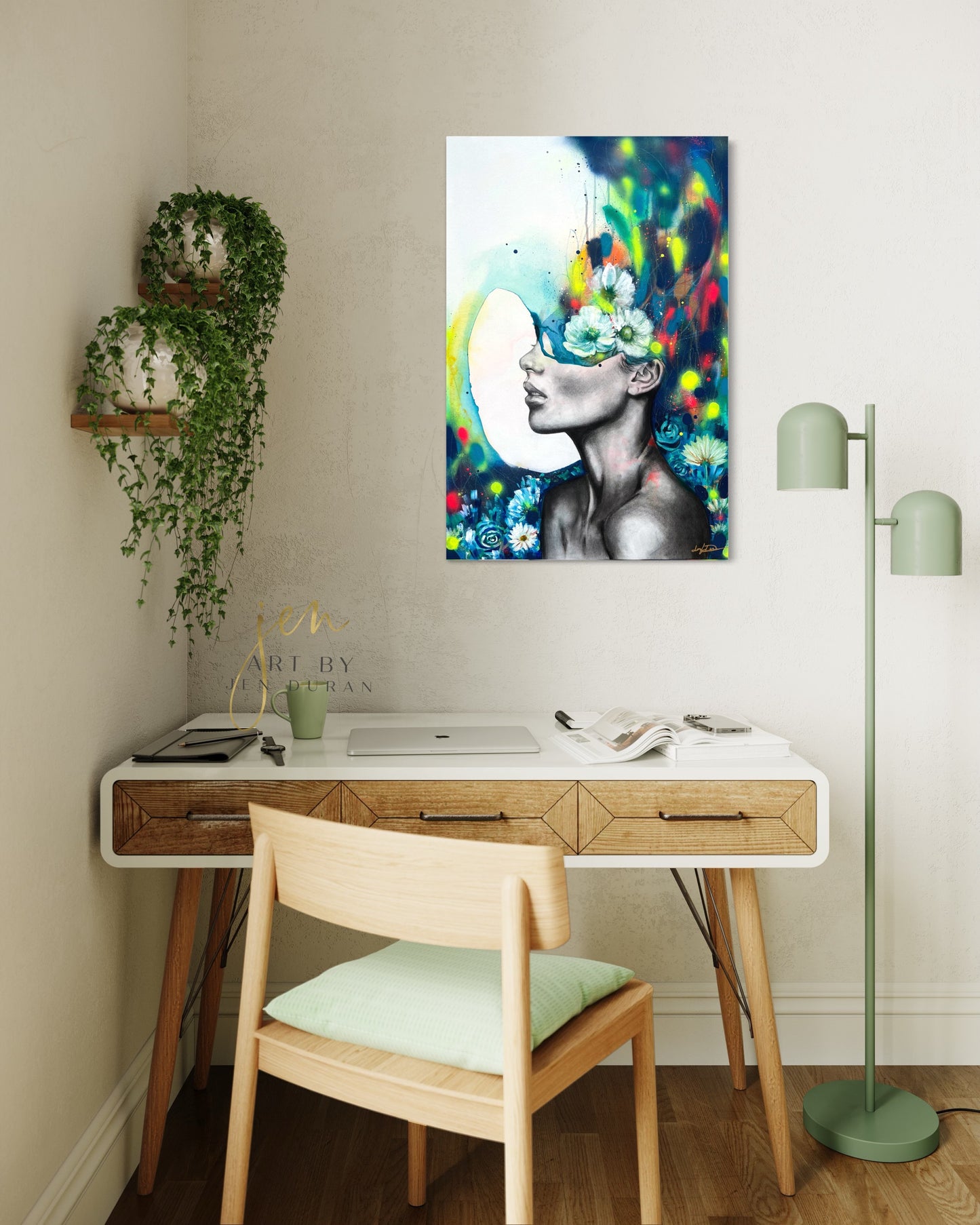 Original Watercolor Painting | Canvas Wall Art | Home Decor | Modern Floral Woman Art By Jen Duran