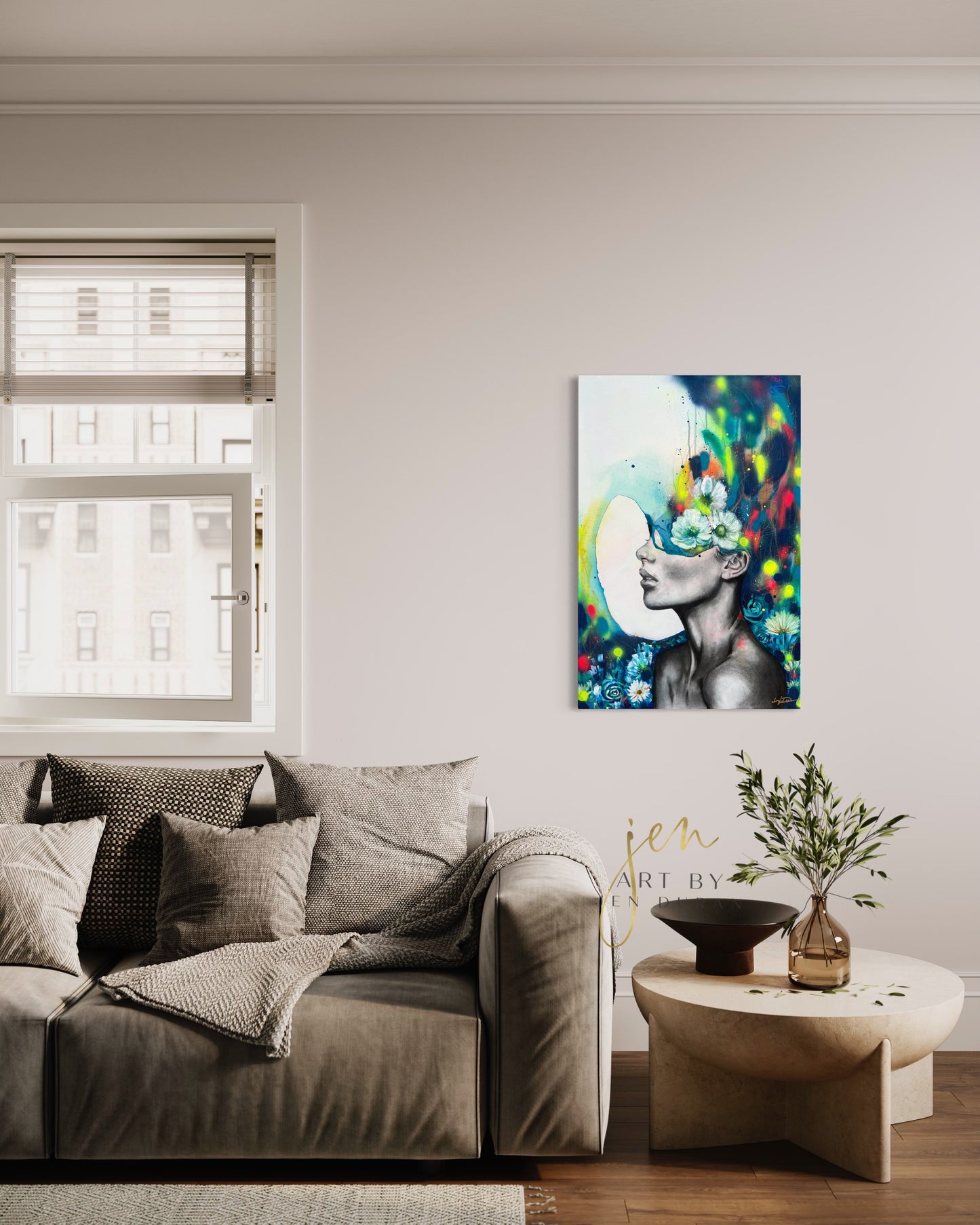Original Watercolor Painting | Canvas Wall Art | Home Decor | Modern Floral Woman Art By Jen Duran