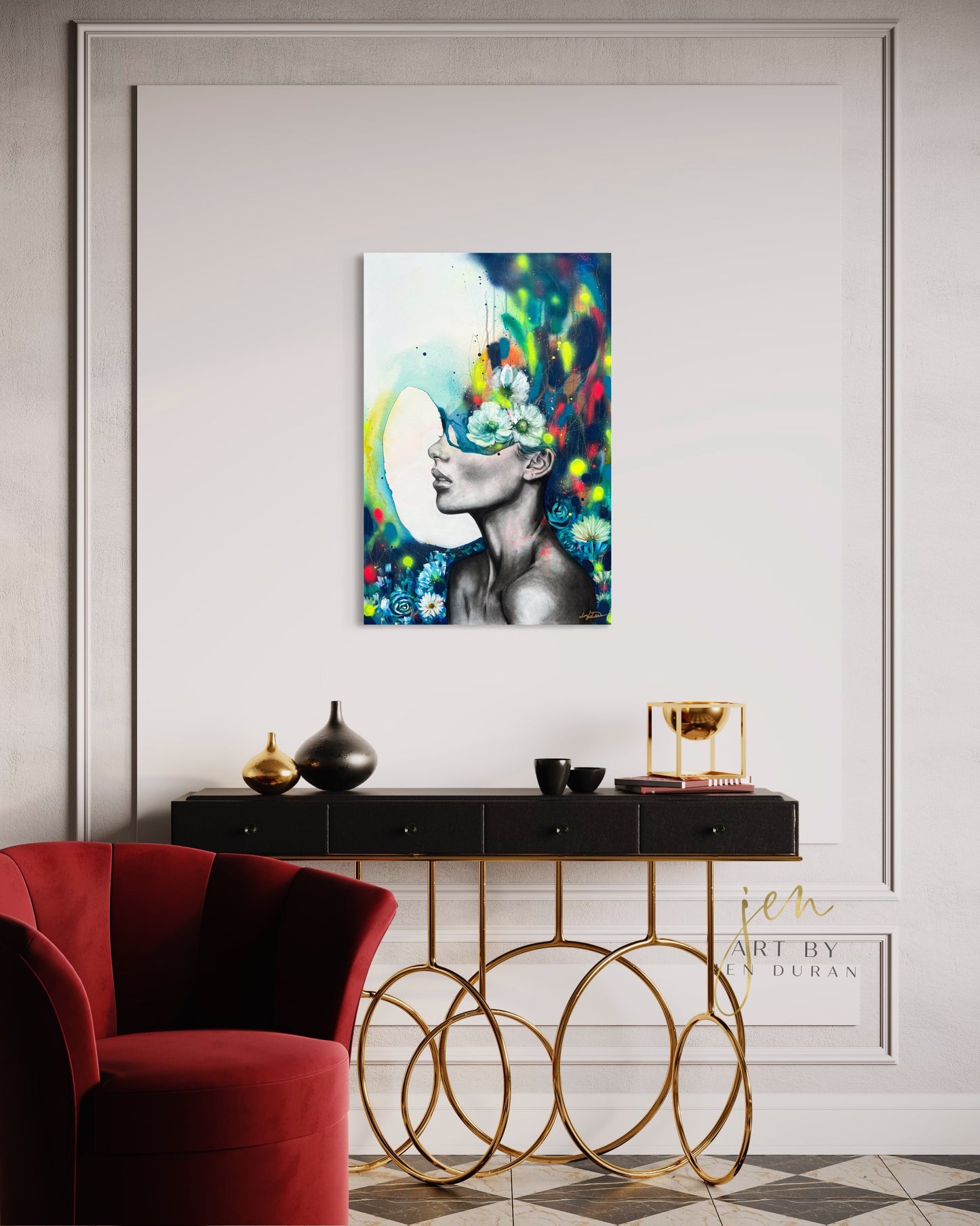 Original Watercolor Painting | Canvas Wall Art | Home Decor | Modern Floral Woman Art By Jen Duran