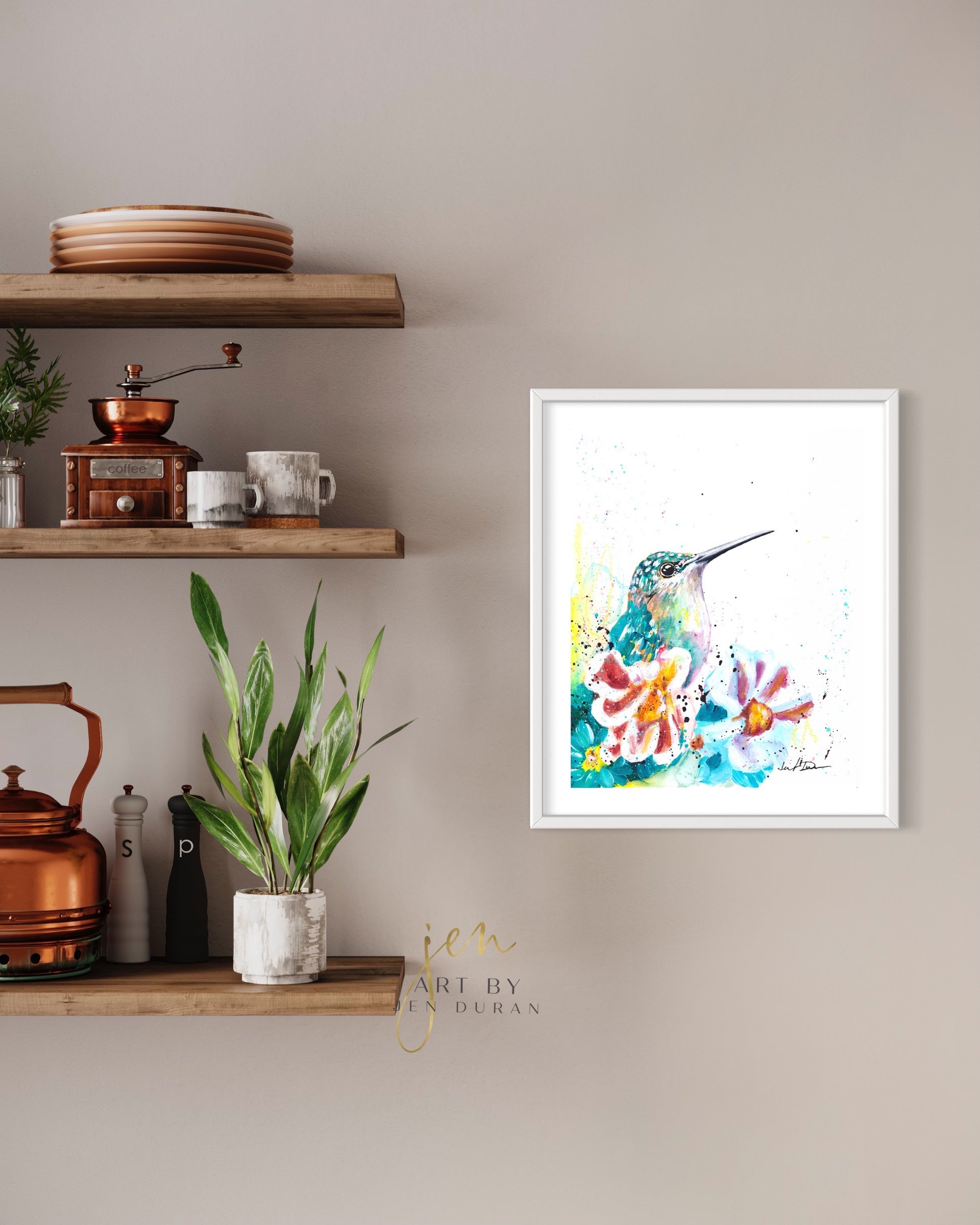 Canvas wall art, wall art, Bird Art Print, Hummingbird Wall Art, Art Print, Floral Art Print, Watercolor Art Print, Home Decor, Unique Wall Art, Art By Jen Duran