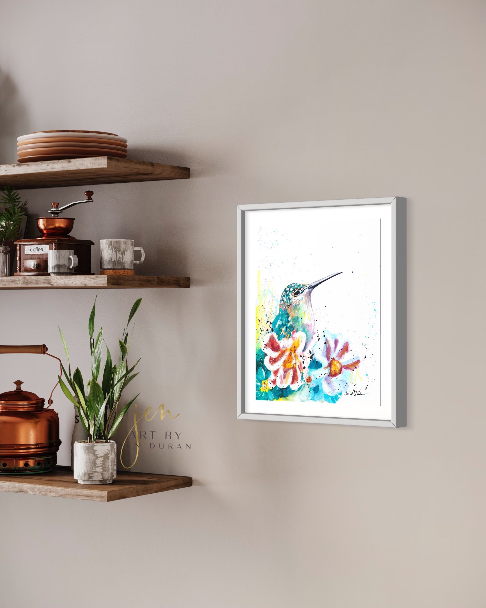 Canvas wall art, wall art, Bird Art Print, Hummingbird Wall Art, Art Print, Floral Art Print, Watercolor Art Print, Home Decor, Unique Wall Art, Art By Jen Duran