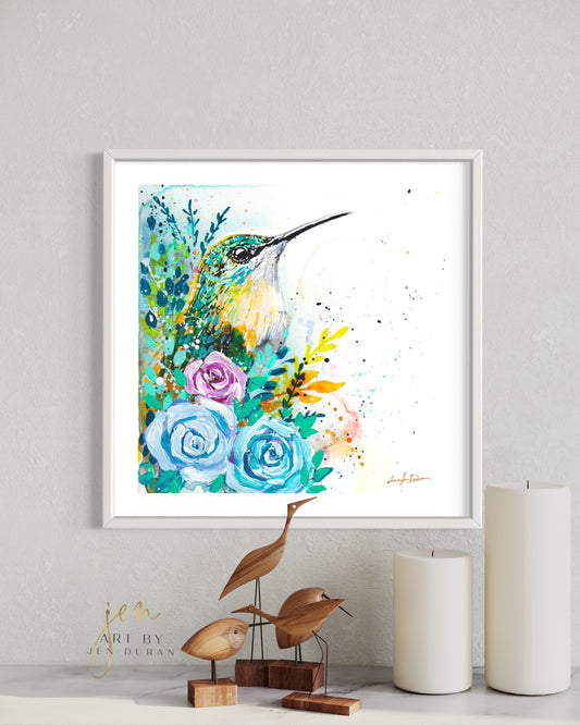 modern canvas wall art, modern art, hummingbird art, watercolor bird art, floral art print, canvas wall art, wall art, home decor, modern art print, art for walls, unique home decor, best gift, bird art print, art by jen duran