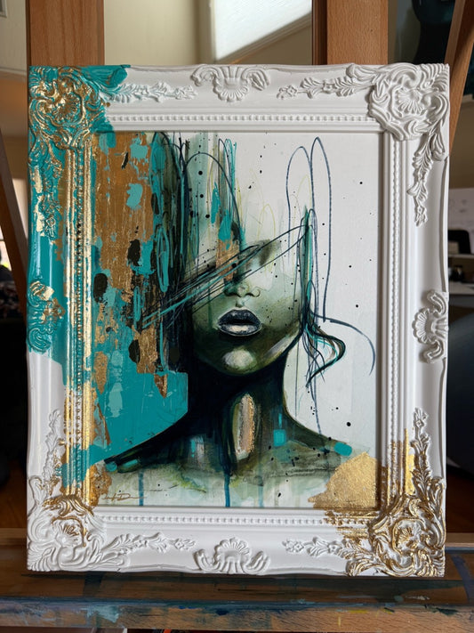 "Consumed by Chaos" w/gold leaf Original Painting in Frame
