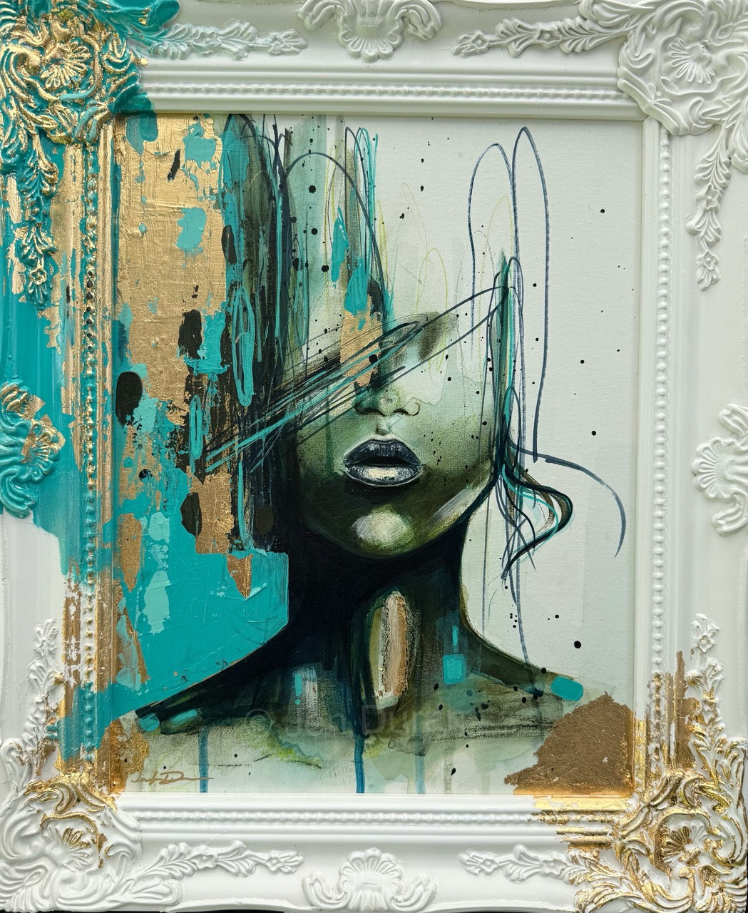 "Consumed by Chaos" w/gold leaf Original Painting in Frame