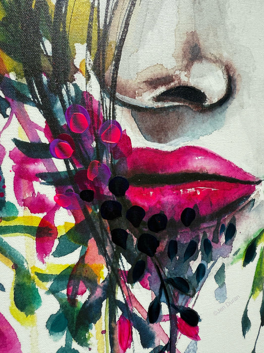 "Curious" Hand-Embellished Giclée Canvas