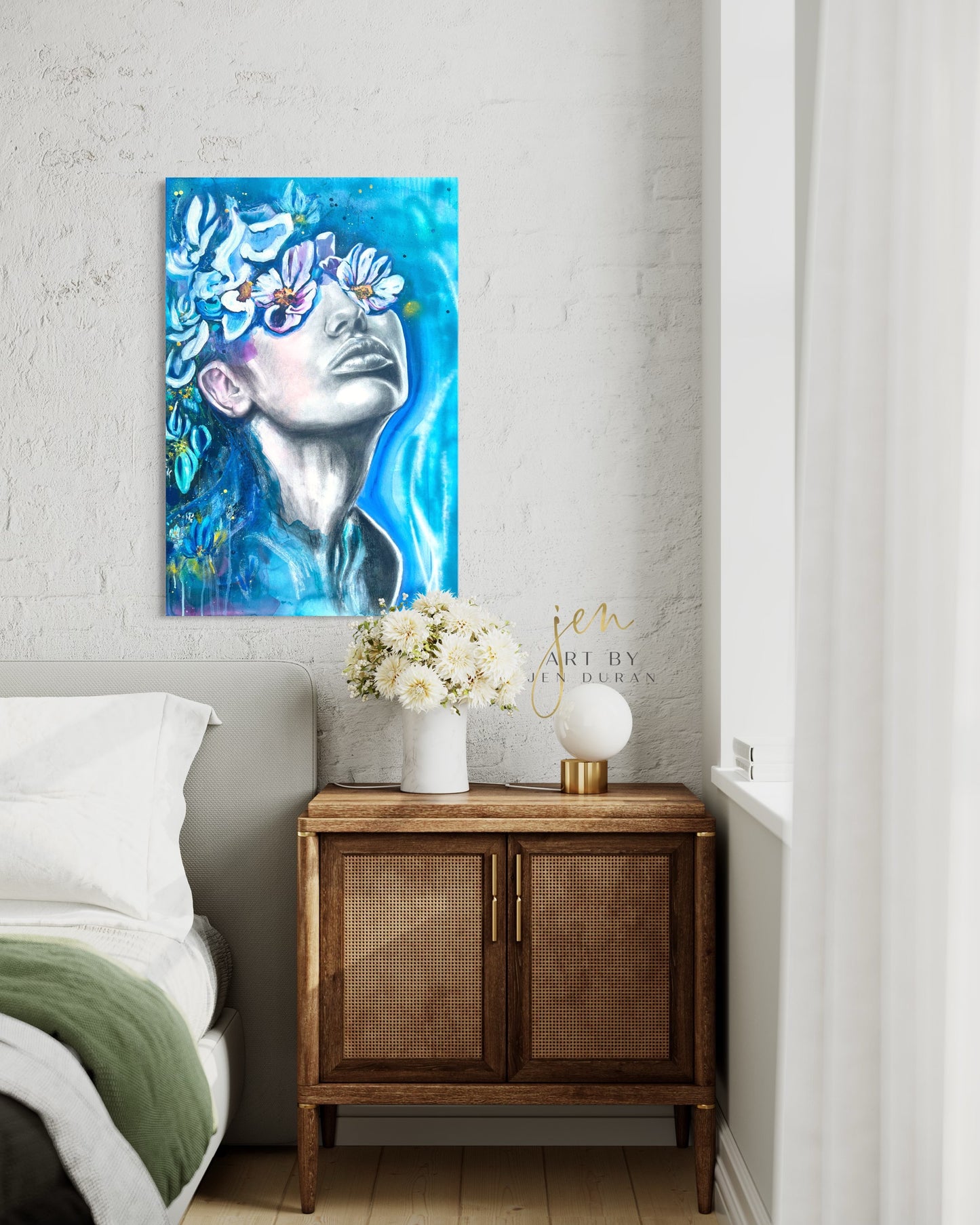 Original Watercolor Painting | Canvas Wall Art | Home Decor | Modern Floral Woman Art By Jen Duran