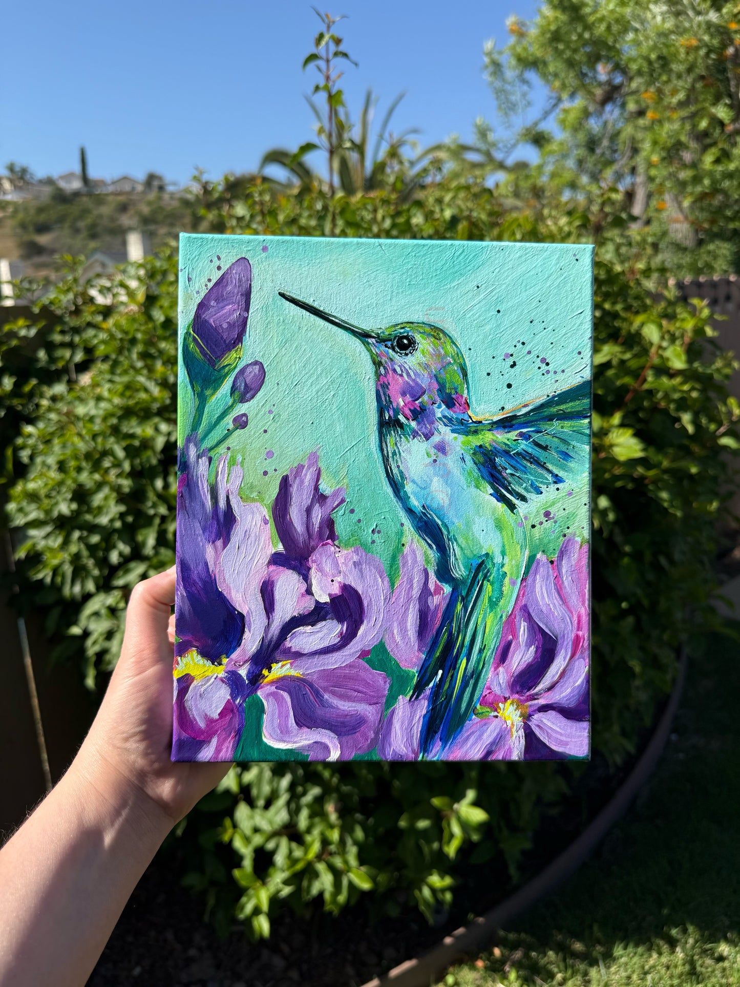Hummingbird w/ Irises - Original Painting