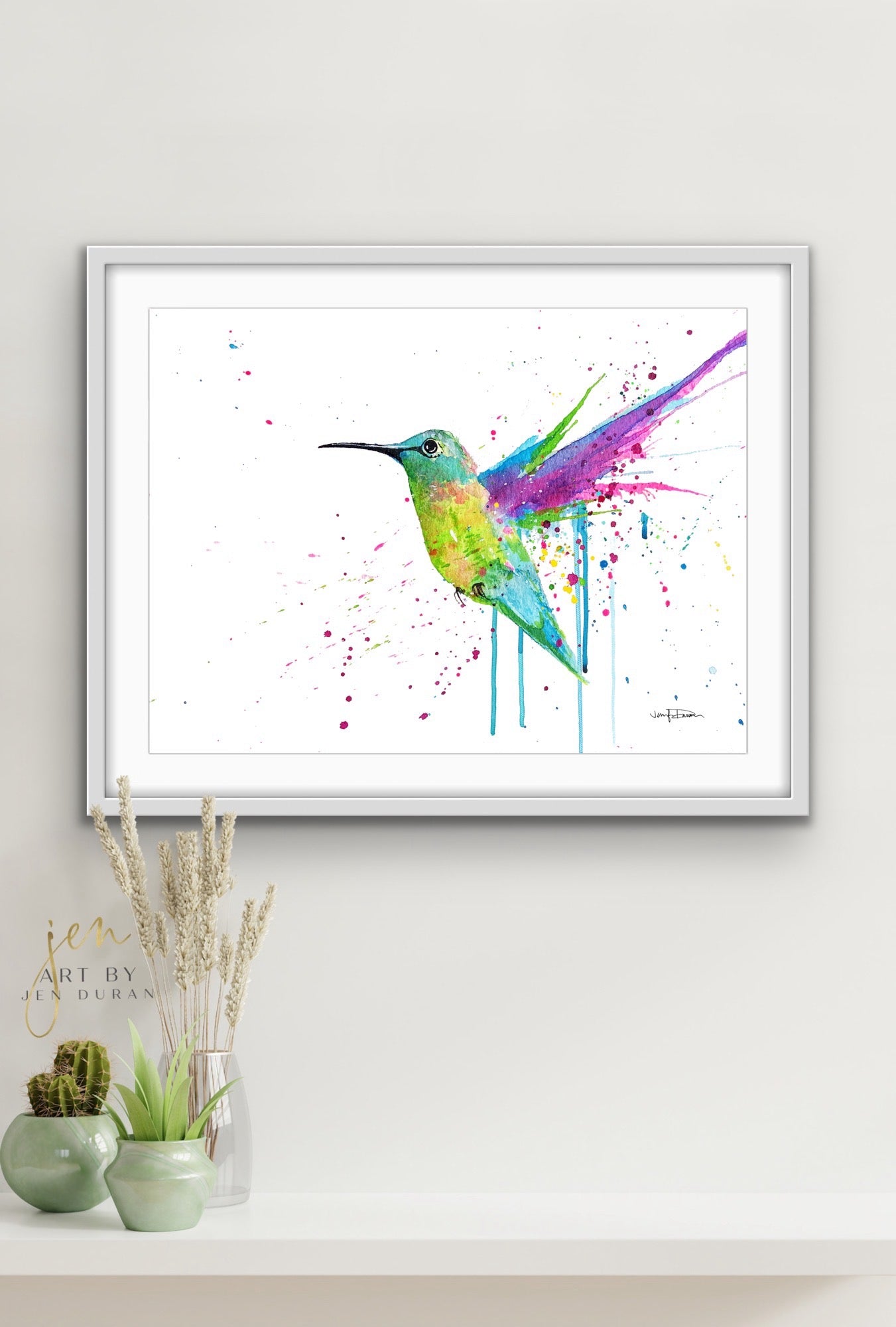 Hummingbird Rainbow Splash Fine Art Paper Print | Wall Art Home Decor