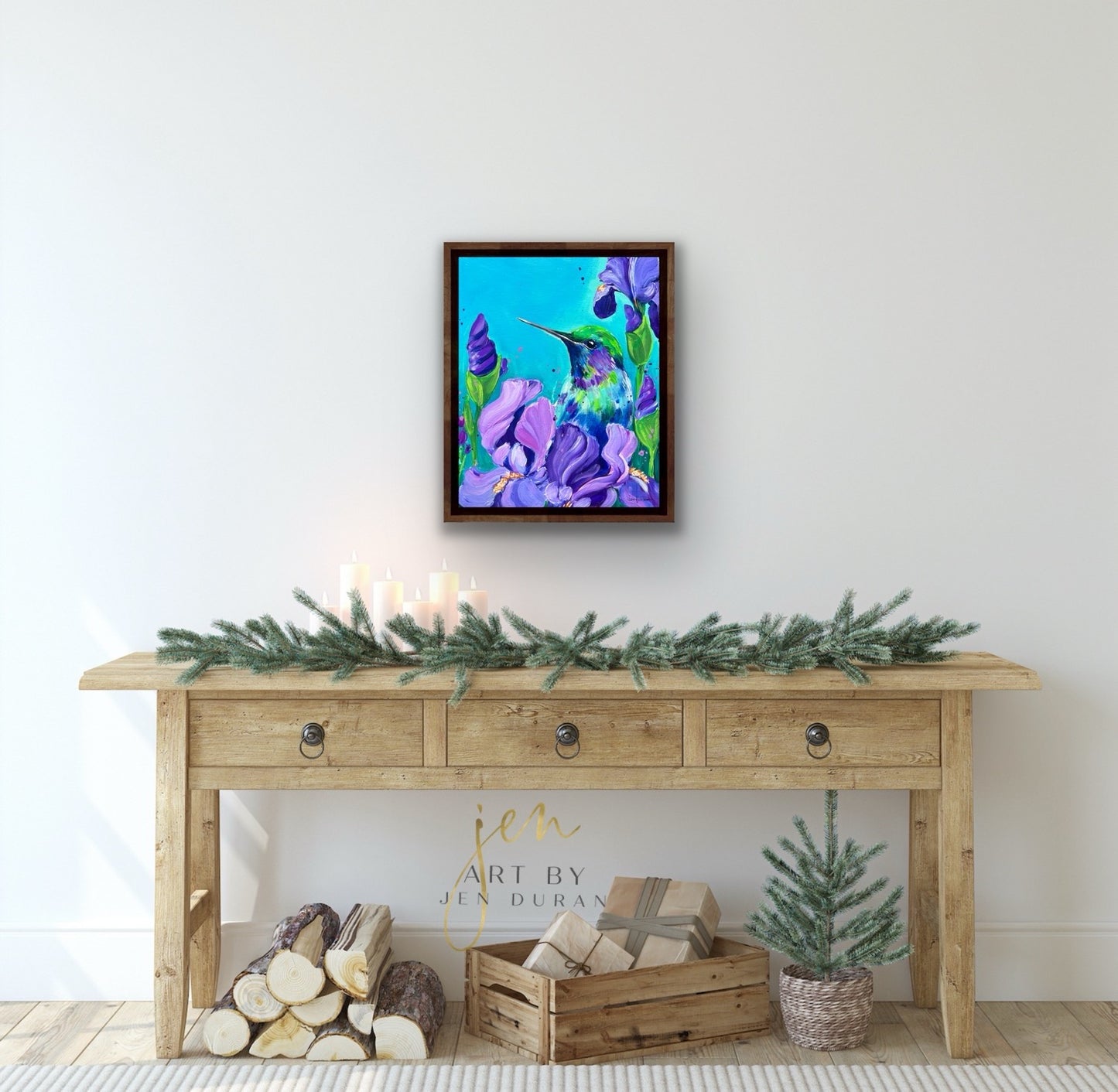 "Hummingbird with Irises" Giclée Canvas Print