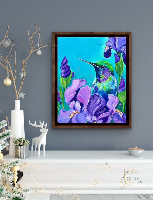 "Hummingbird with Irises" Giclée Canvas Print
