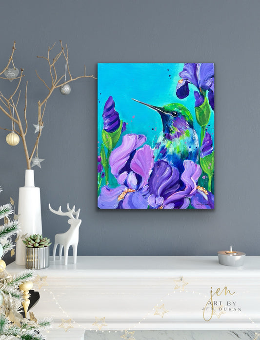 "Hummingbird with Irises" Giclée Canvas Print