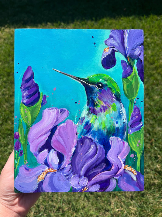 Hummingbird w/ Irises #2 Original Painting