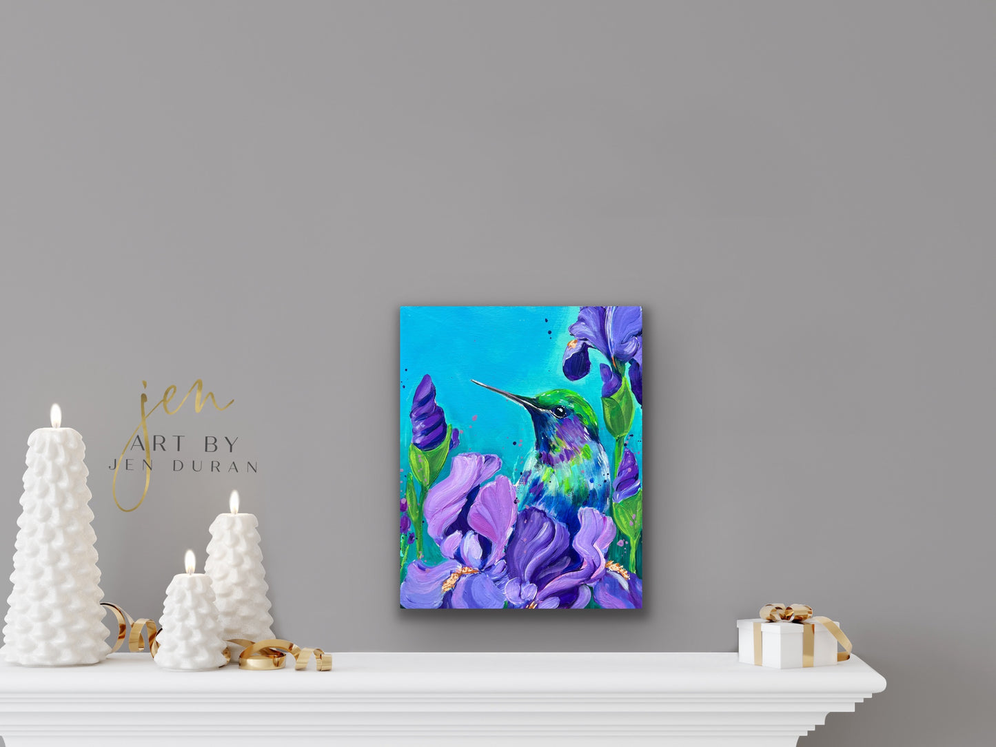 Hummingbird w/ Irises #2 Original Painting