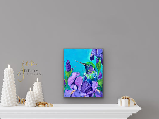 Hummingbird w/ Irises #2 Original Painting