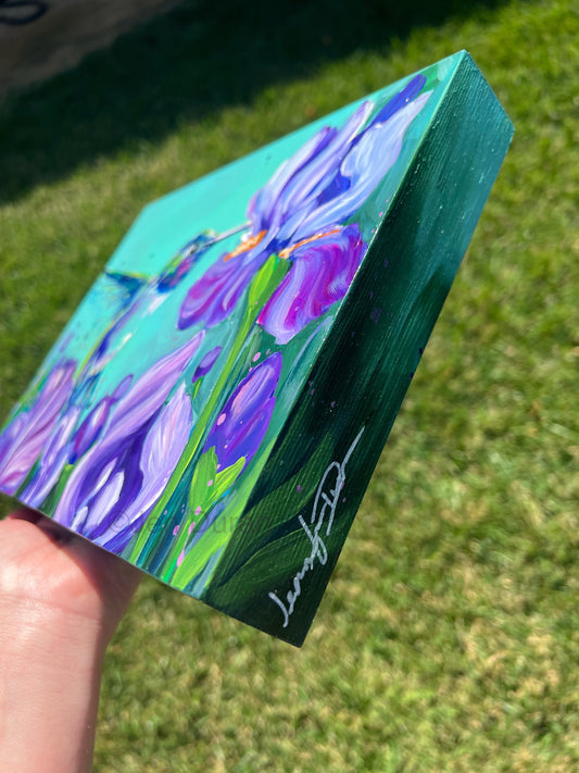 Hummingbird w/ Irises #3 Original Painting