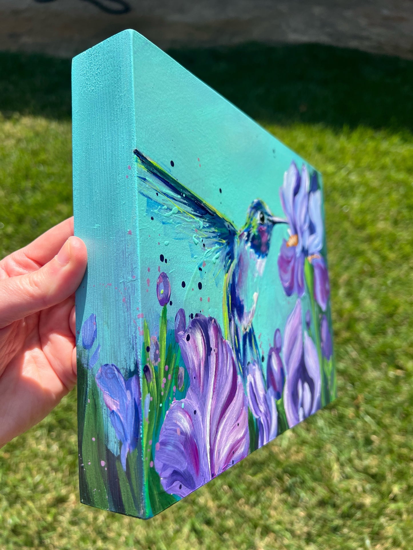 Hummingbird w/ Irises #3 Original Painting