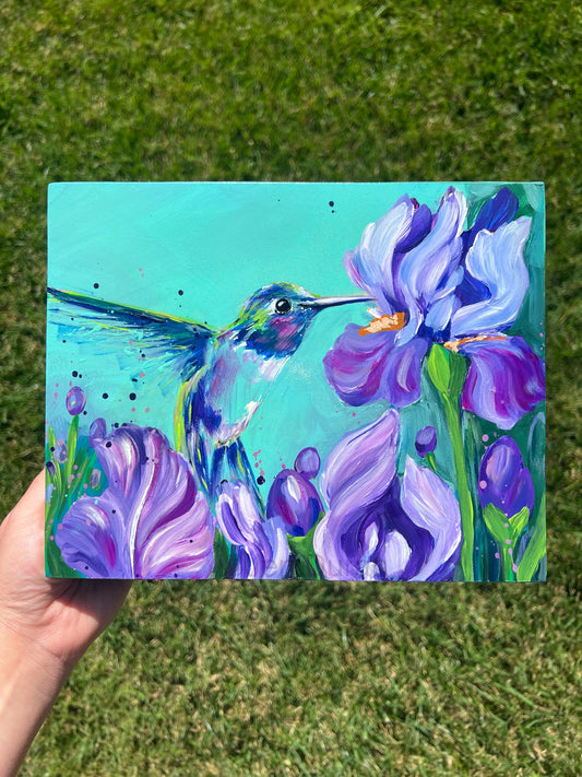 Hummingbird w/ Irises #3 Original Painting