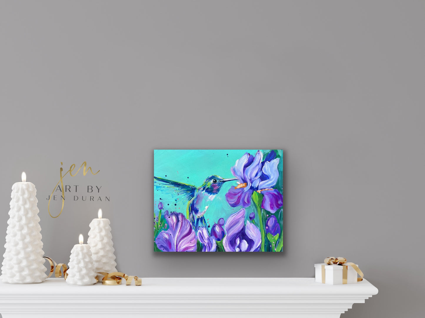 Hummingbird w/ Irises #3 Original Painting