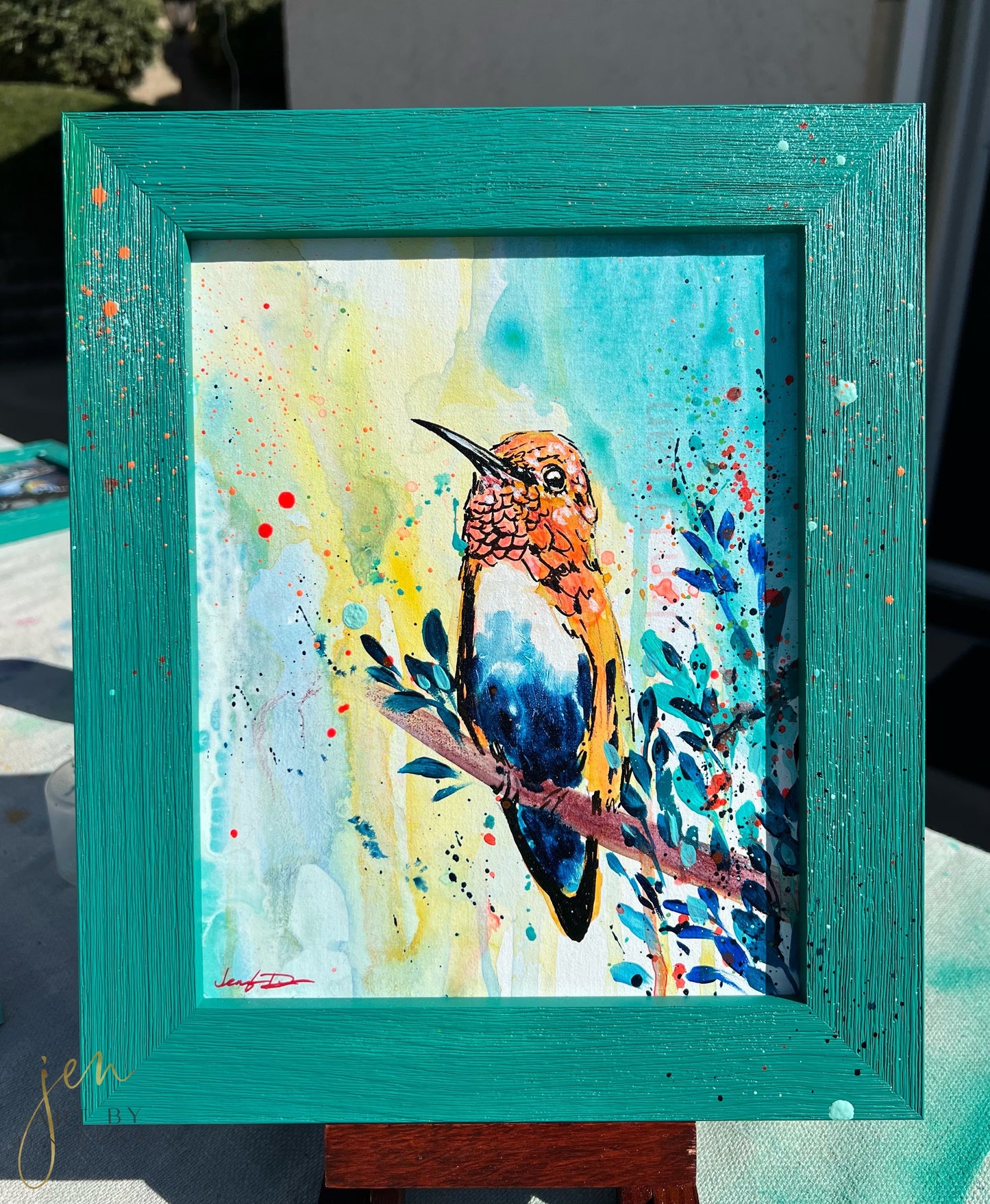 "ORANGE HUMMINGBIRD" Original Painting | Wall Art | Home Decor Art By Jen Duran