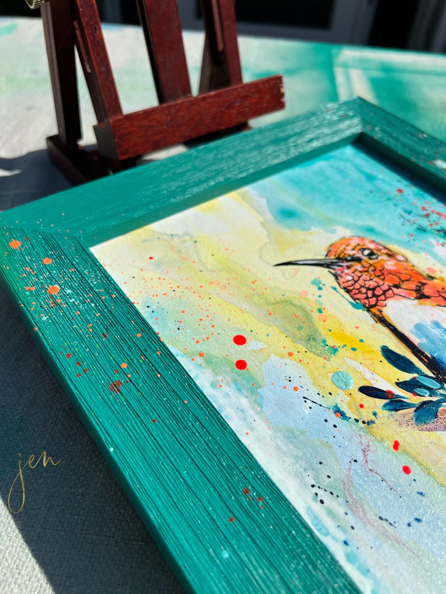 "ORANGE HUMMINGBIRD" Original Painting | Wall Art | Home Decor Art By Jen Duran