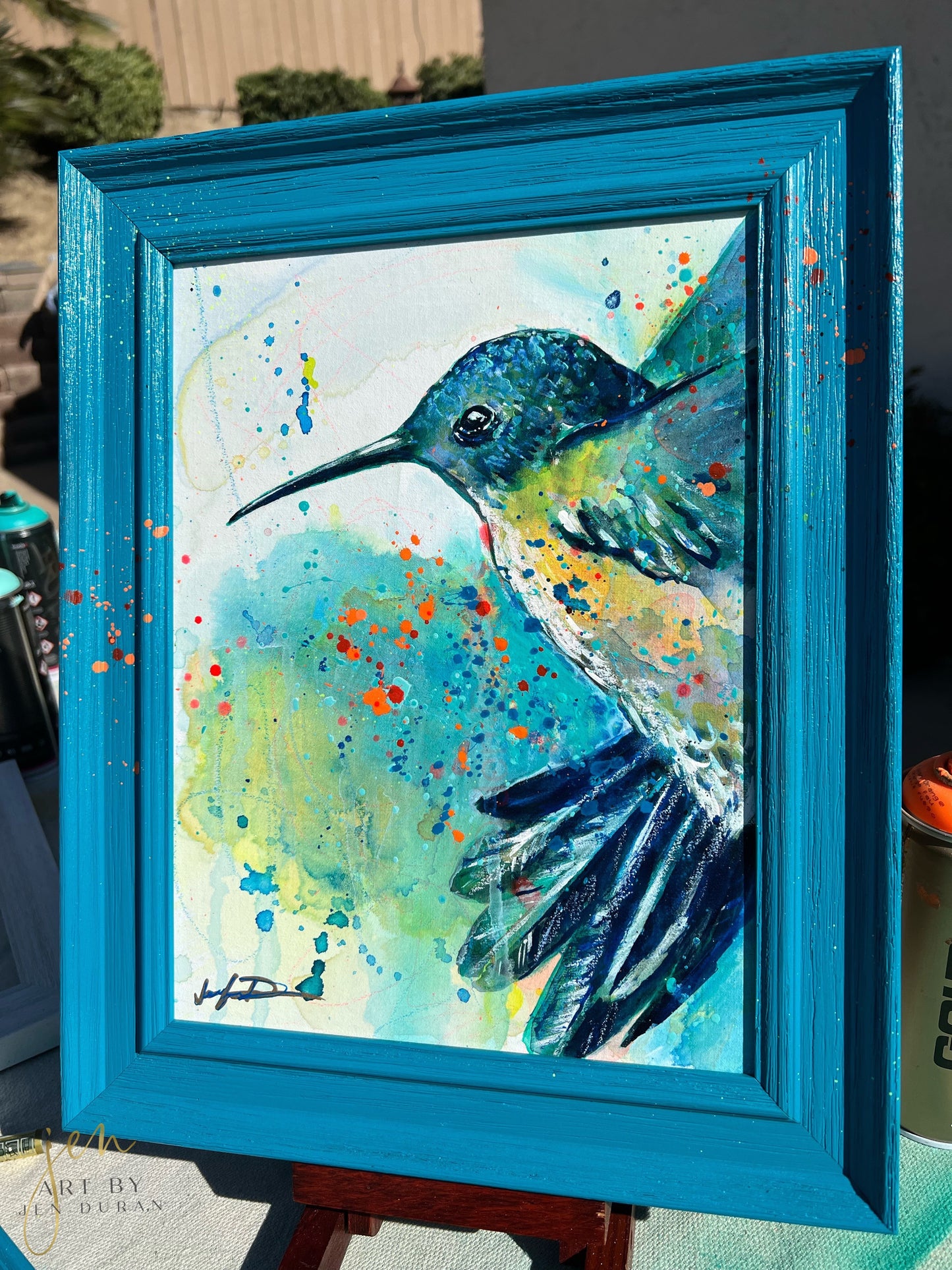 Blue Hummingbird Watercolor Art Home Decor Wall Art Original Painting By Jen Duran