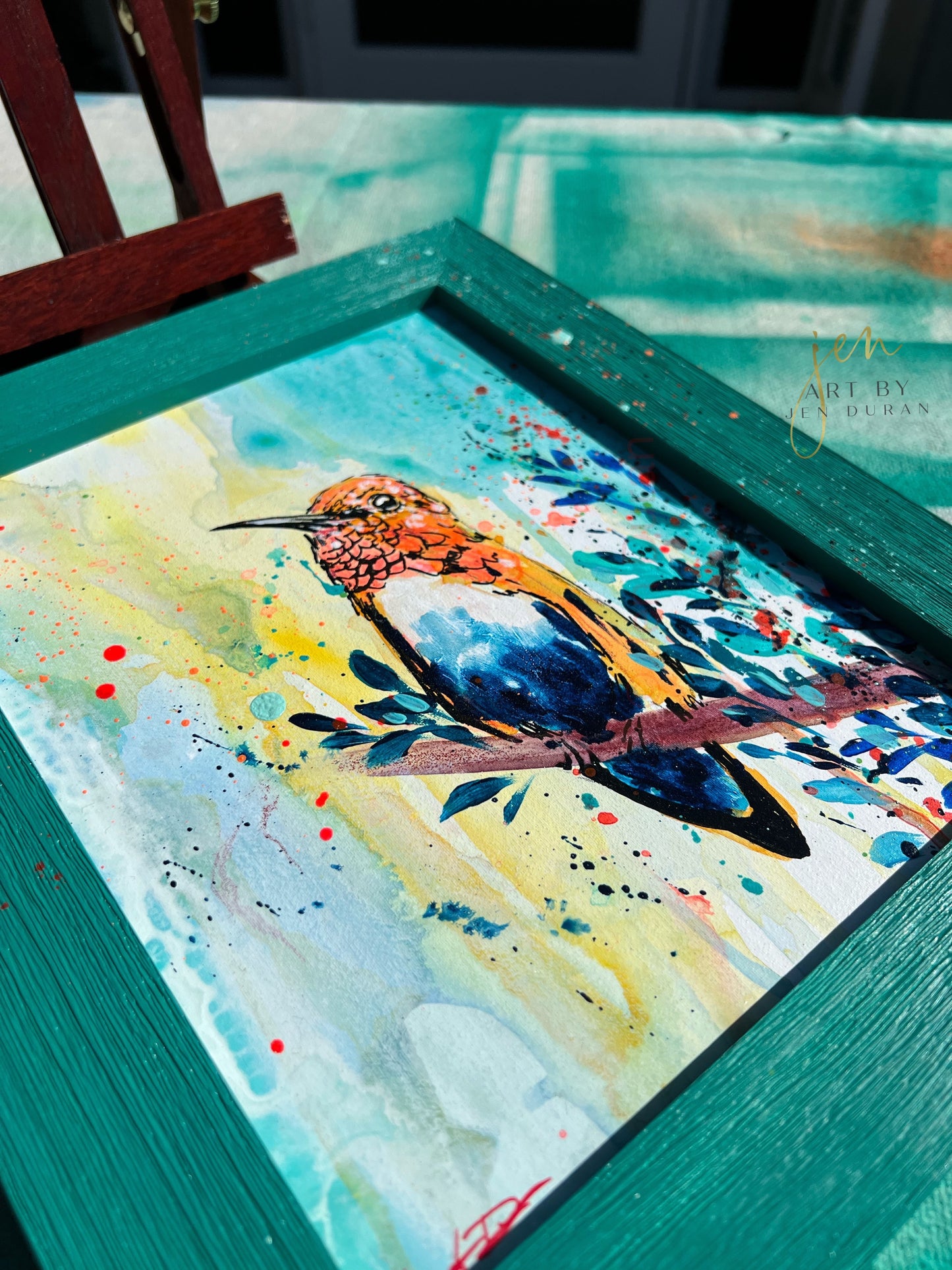 "ORANGE HUMMINGBIRD" Original Painting | Wall Art | Home Decor Art By Jen Duran