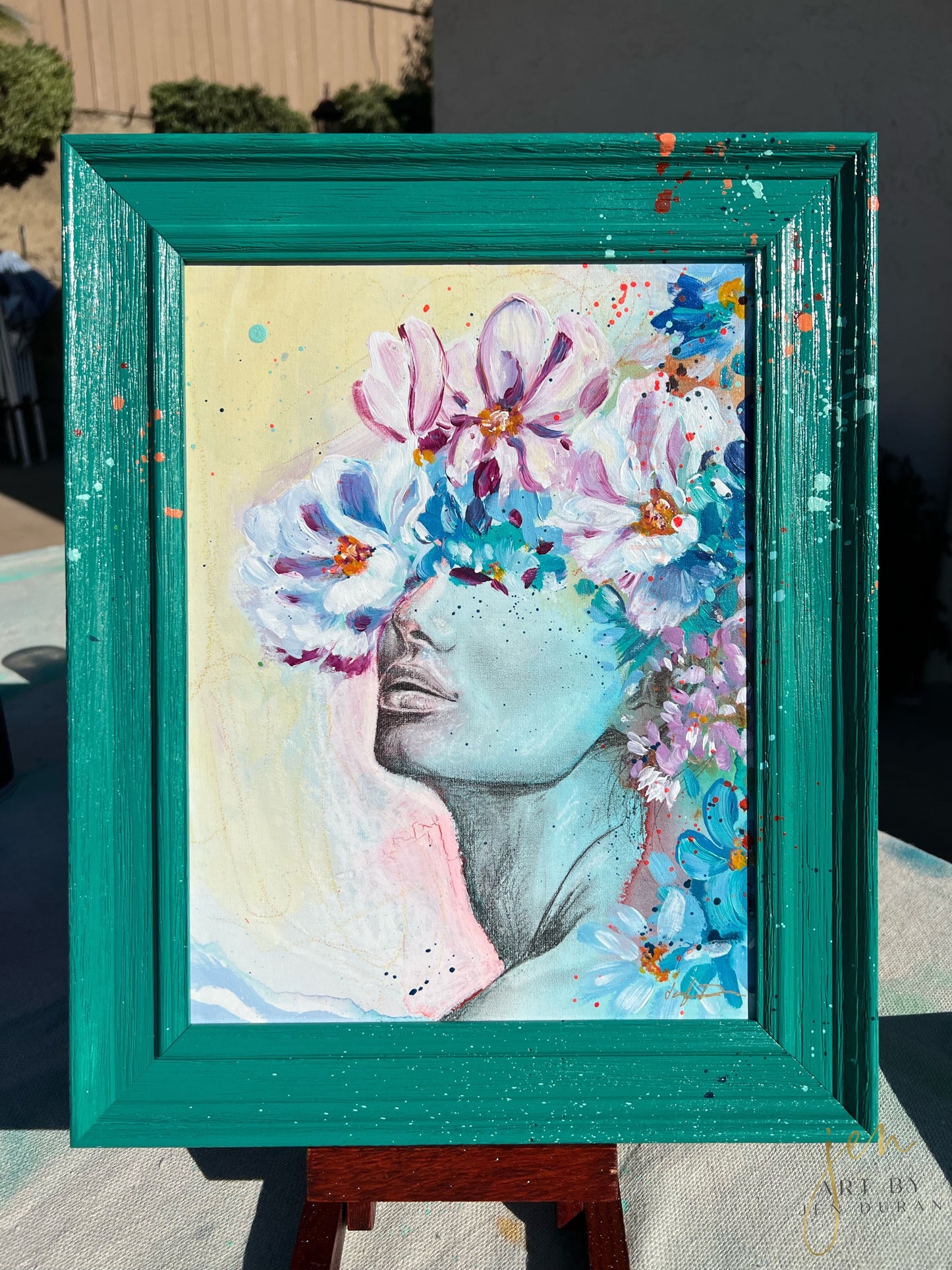 modern watercolor and mixed media painting on canvas floral woman feminie home decor art by jen duran