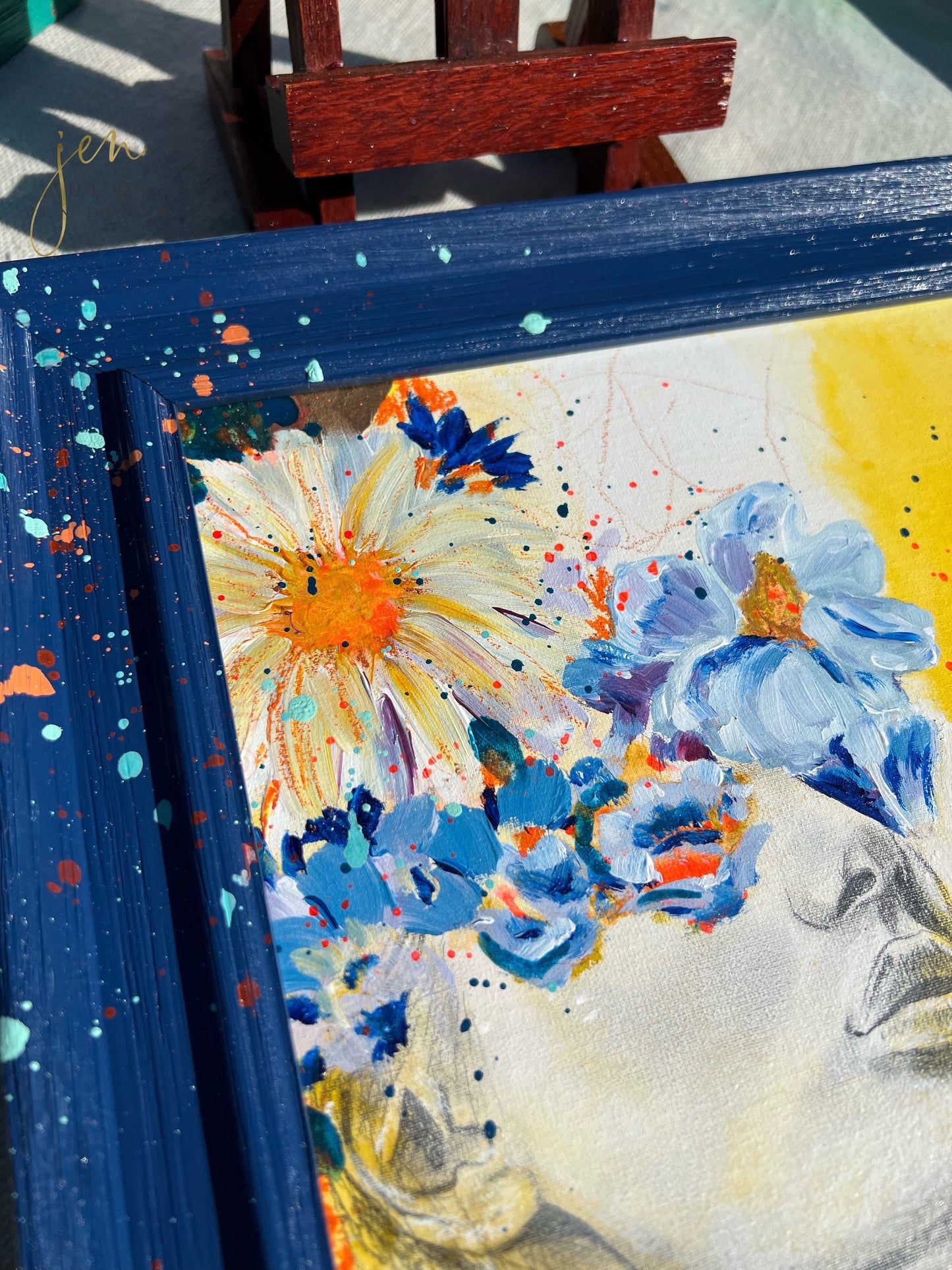 modern watercolor and mixed media painting on canvas floral woman feminie home decor art by jen duran