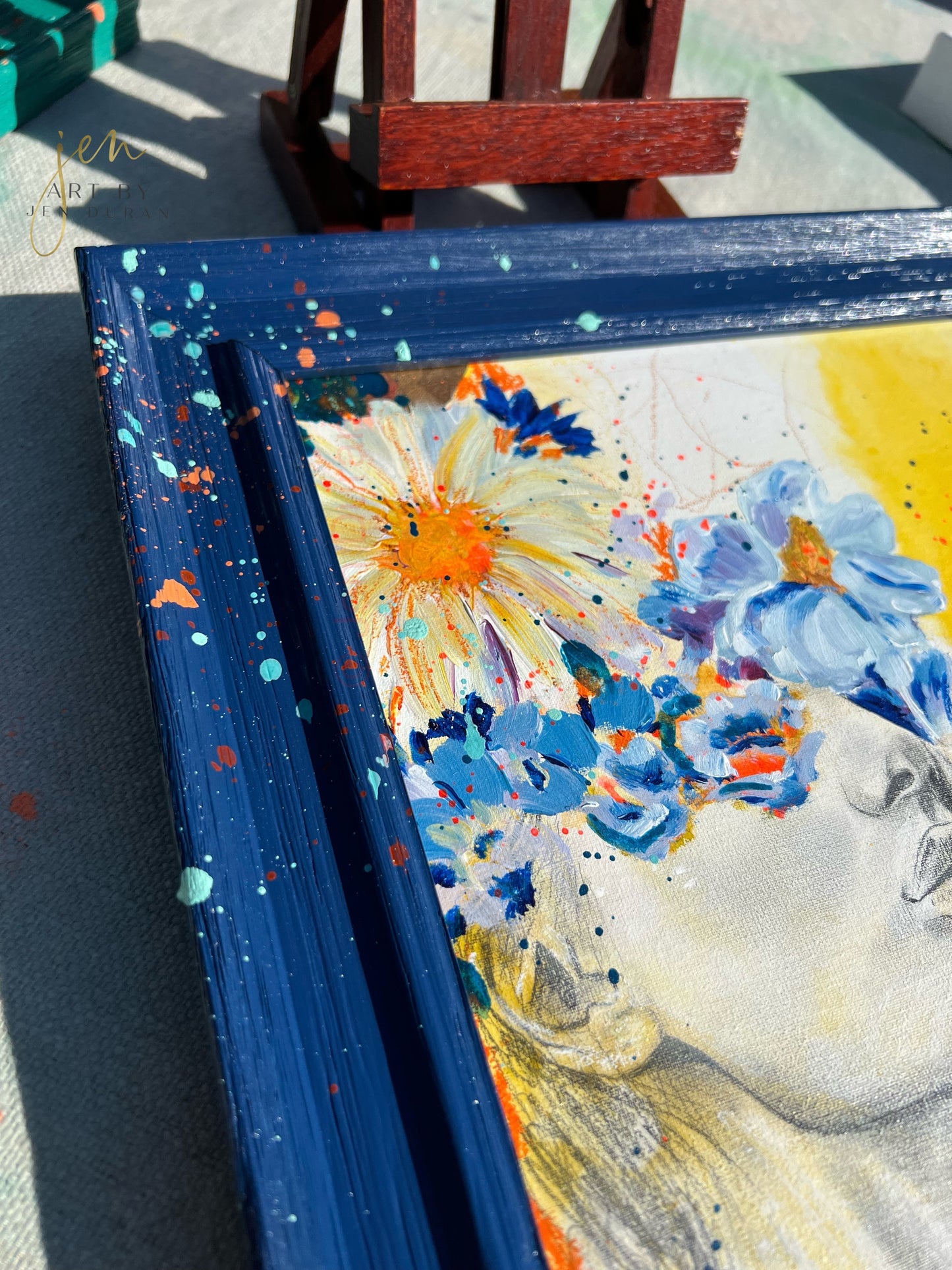 modern watercolor and mixed media painting on canvas floral woman feminie home decor art by jen duran