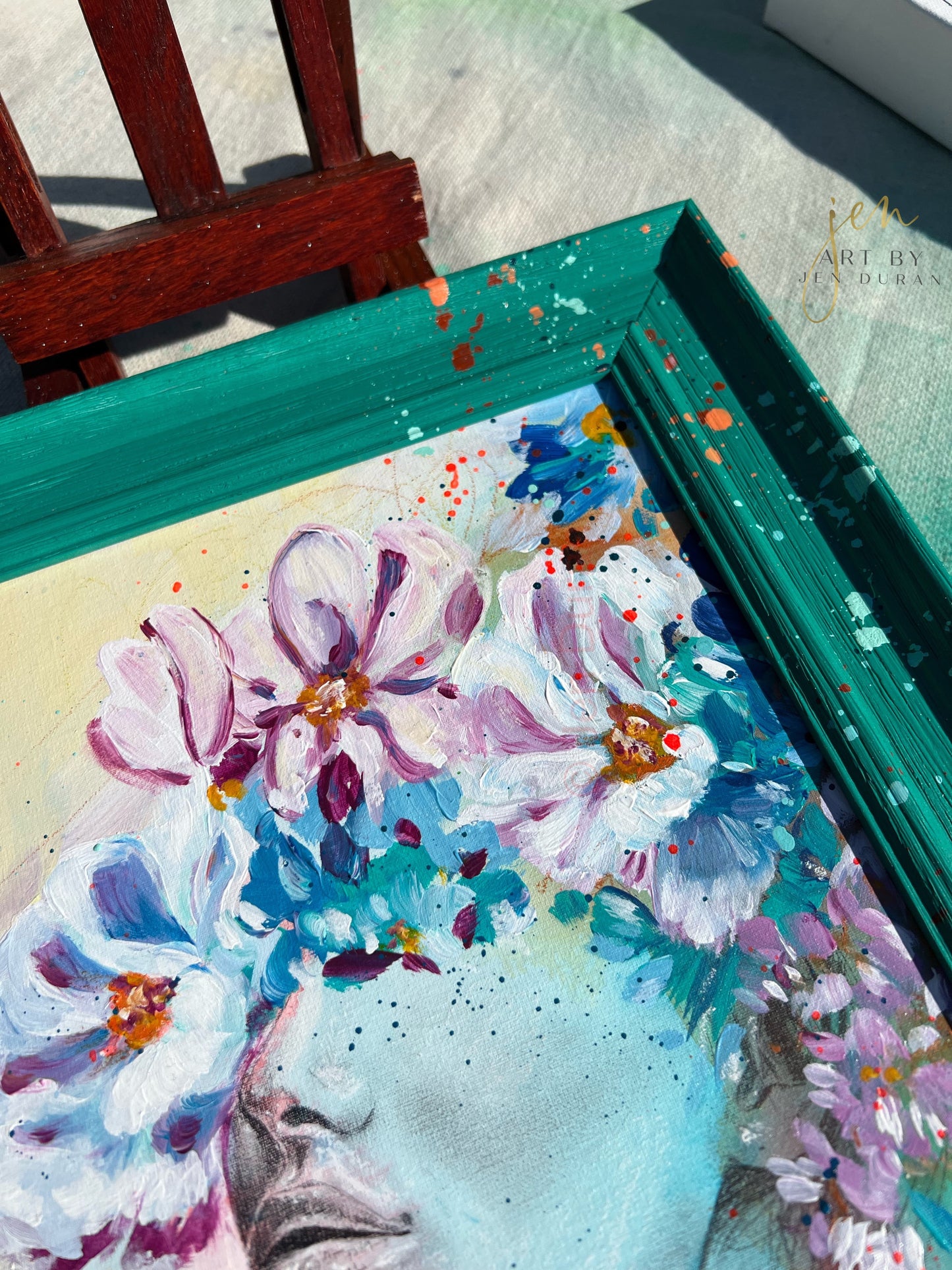 modern watercolor and mixed media painting on canvas floral woman feminie home decor art by jen duran