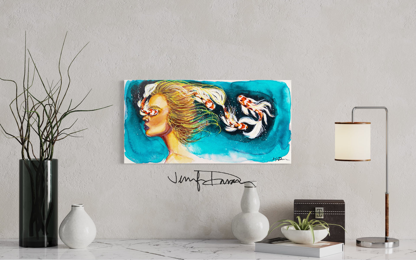 Original Painting | Canvas Wall Art | Home Decor, Koi Fish watercolor art