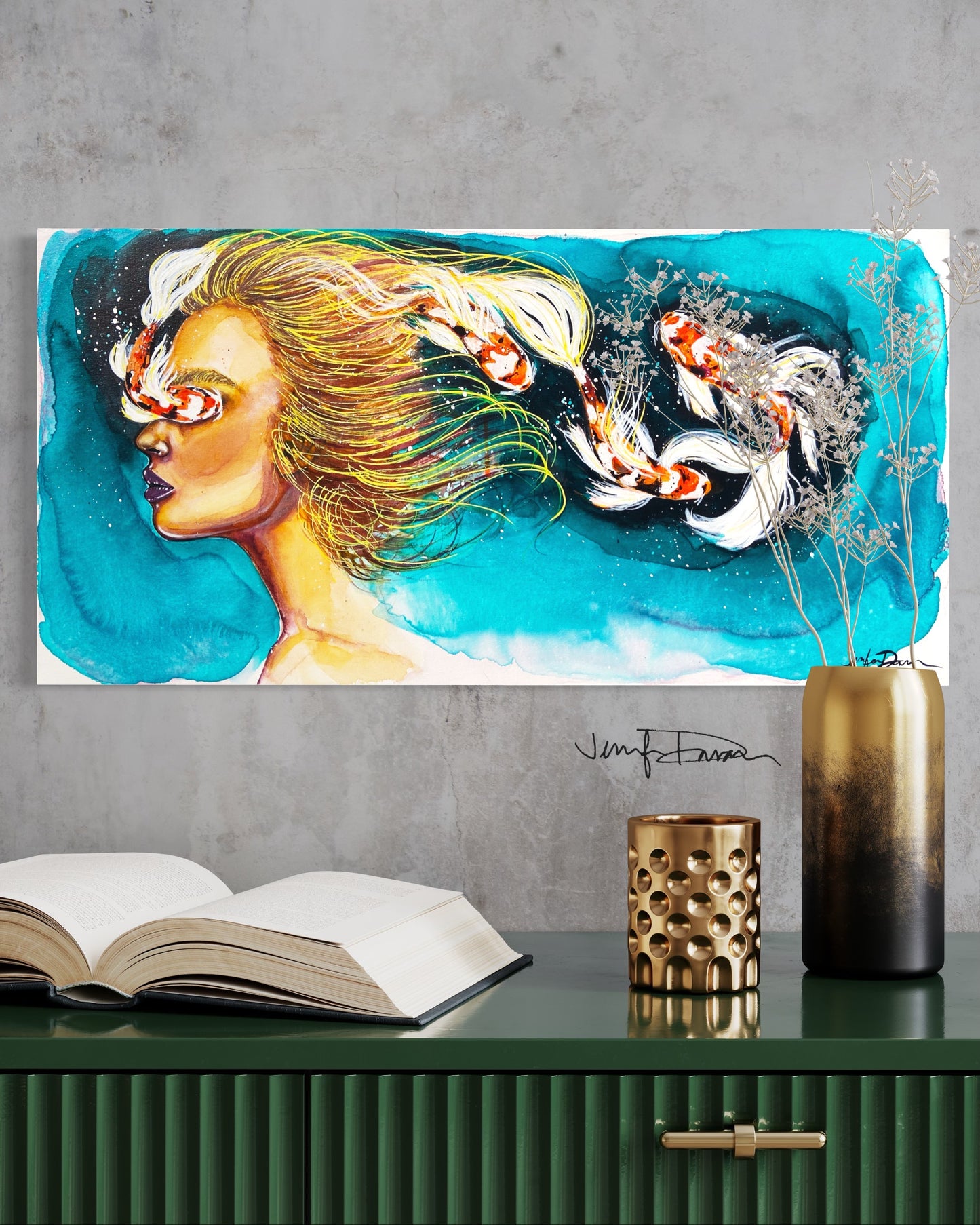 Original Painting | Canvas Wall Art | Home Decor, Koi Fish watercolor art