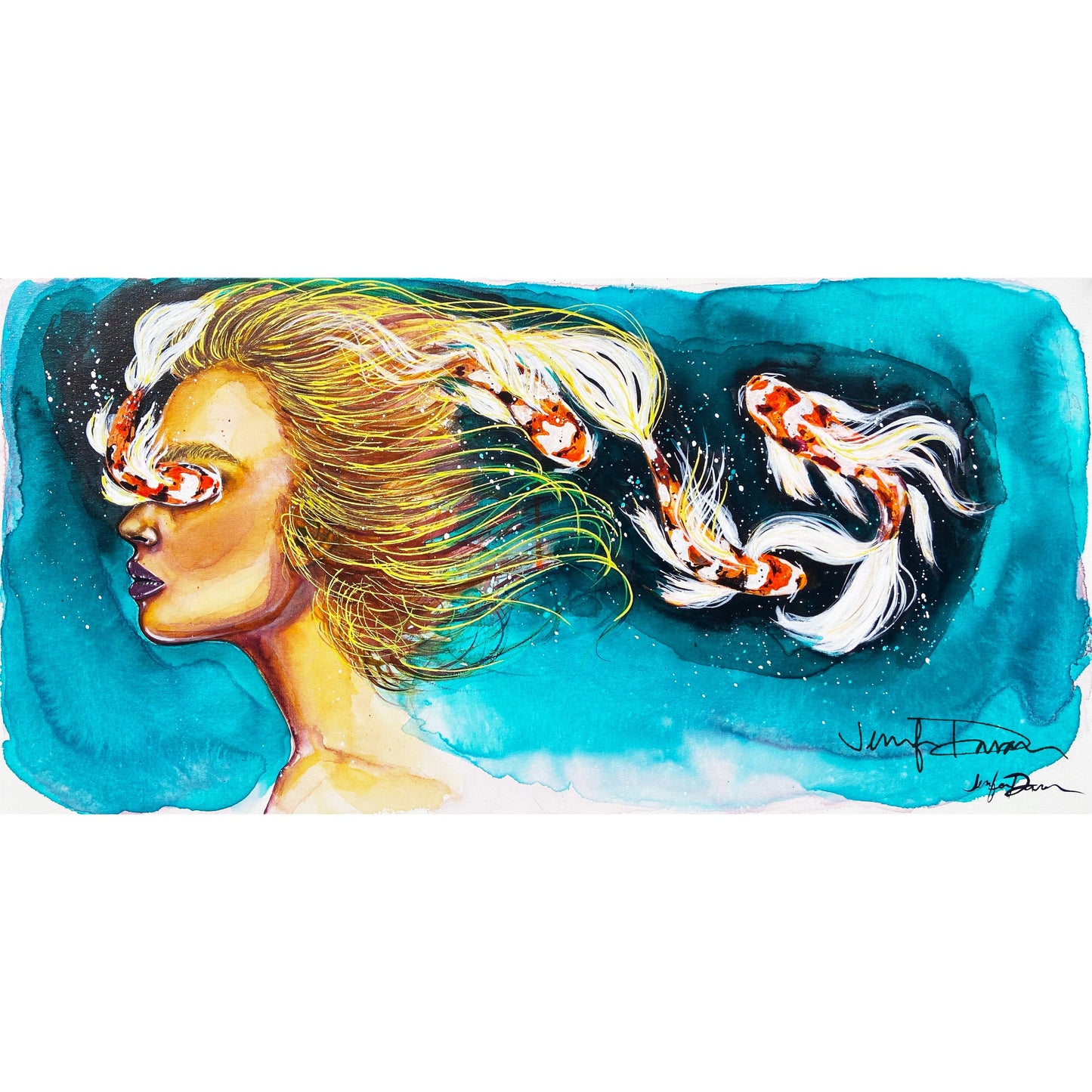Original Painting | Canvas Wall Art | Home Decor, Koi Fish watercolor art