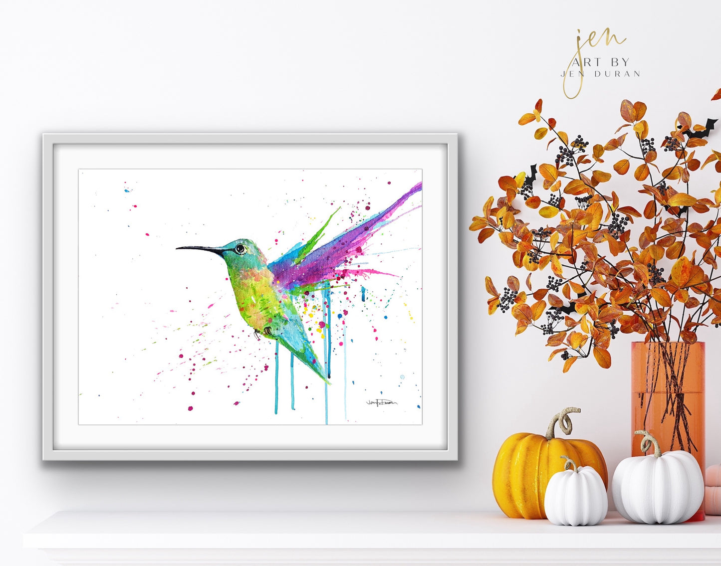 Hummingbird Rainbow Splash Fine Art Paper Print | Wall Art Home Decor