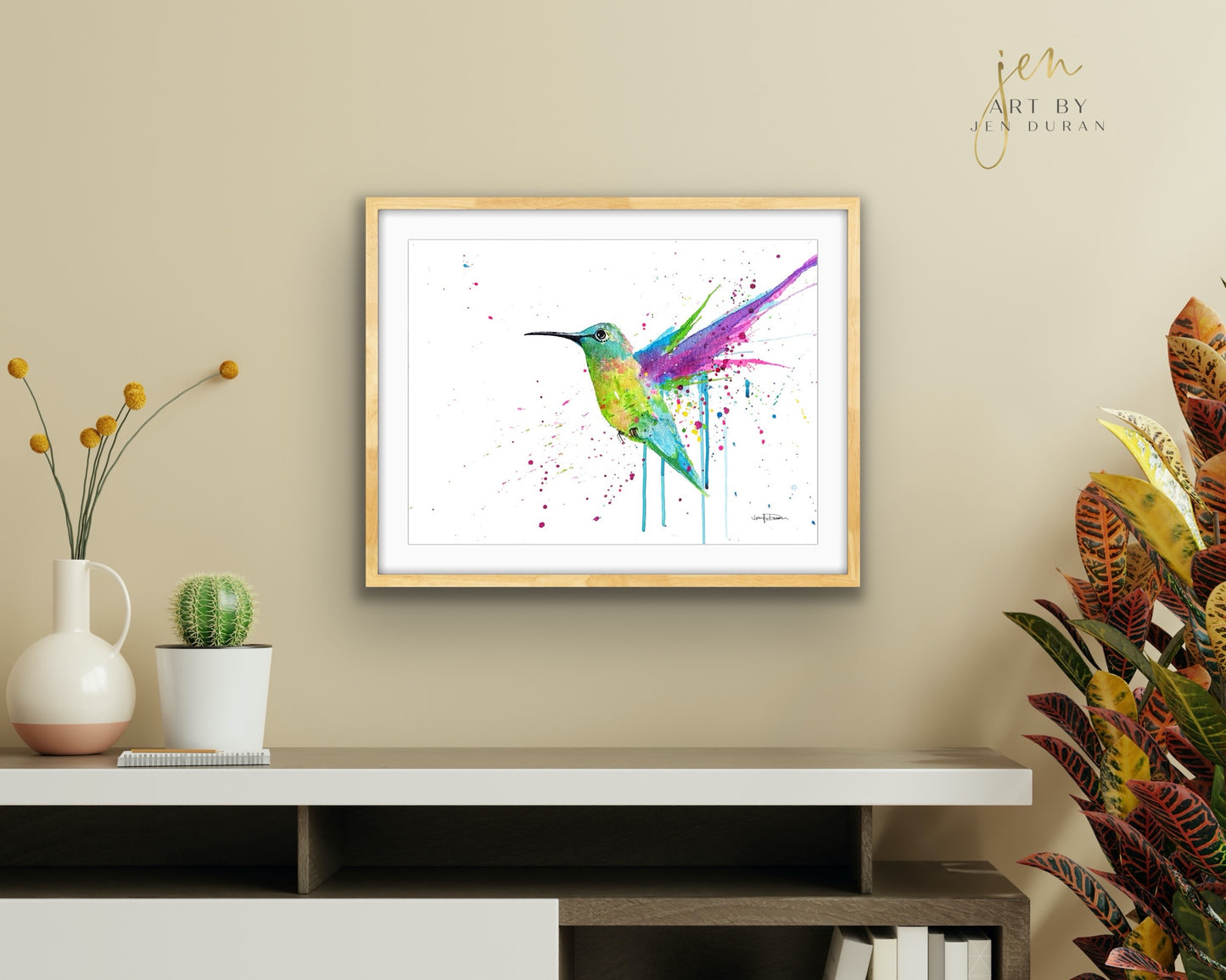 Hummingbird Rainbow Splash Fine Art Paper Print | Wall Art Home Decor