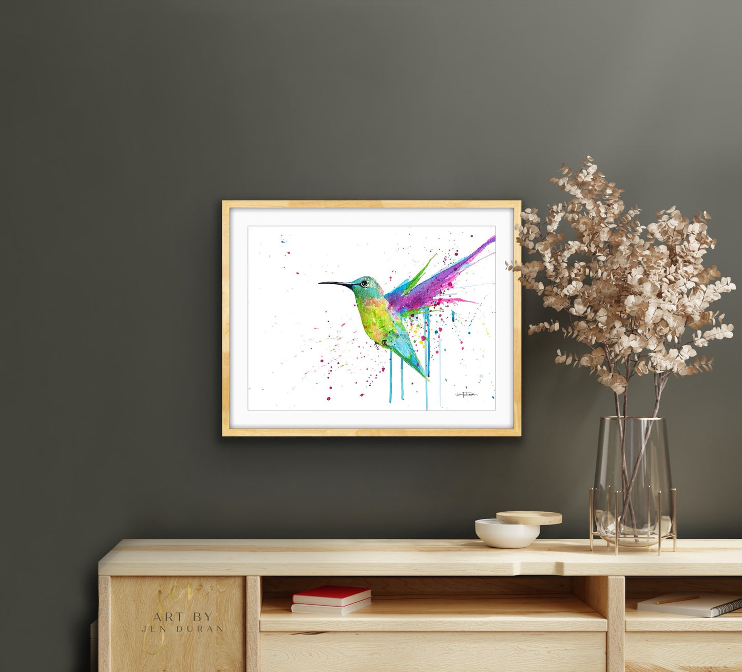Hummingbird Rainbow Splash Fine Art Paper Print | Wall Art Home Decor