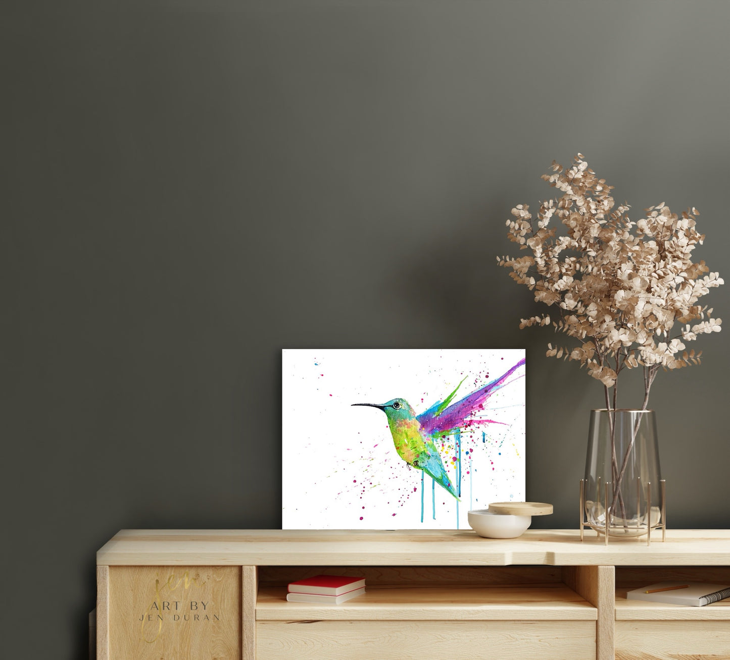 Hummingbird Rainbow Splash Fine Art Paper Print | Wall Art Home Decor