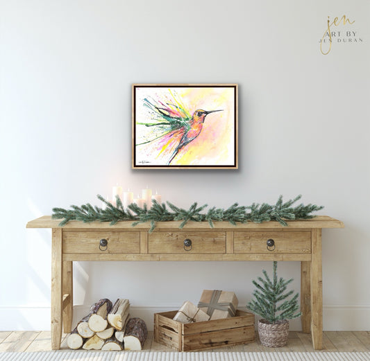 "Rainbow Splash Hummingbird" Giclée Canvas Print