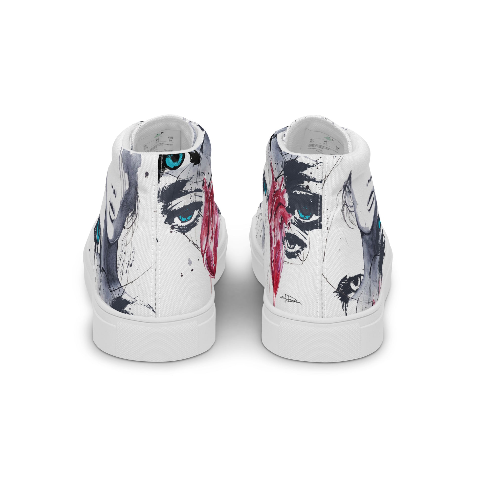 high top shoes, high top sneakers, canvas shoes, trendy shoes, eye design, popular shoes, unique shoe design, mens shoes, womens shoes, art by jen duran
