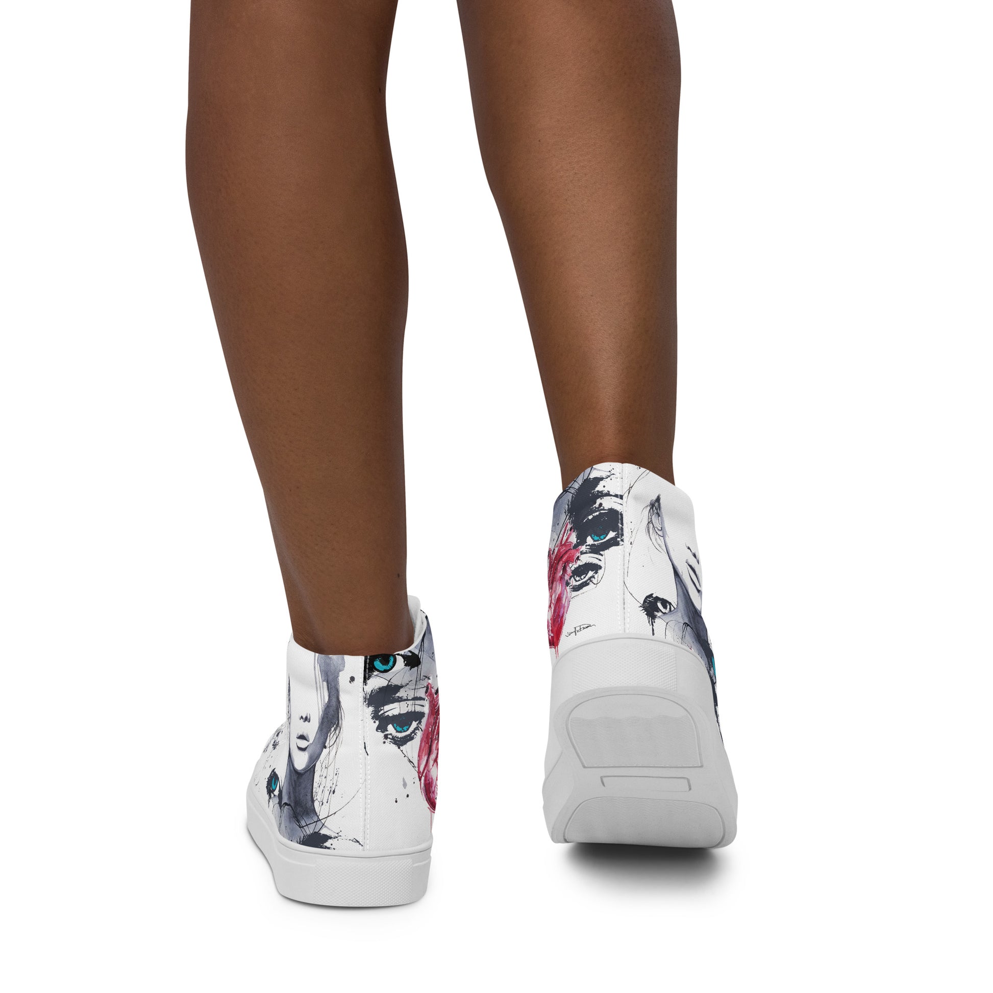 high top shoes, high top sneakers, canvas shoes, trendy shoes, eye design, popular shoes, unique shoe design, mens shoes, womens shoes, art by jen duran