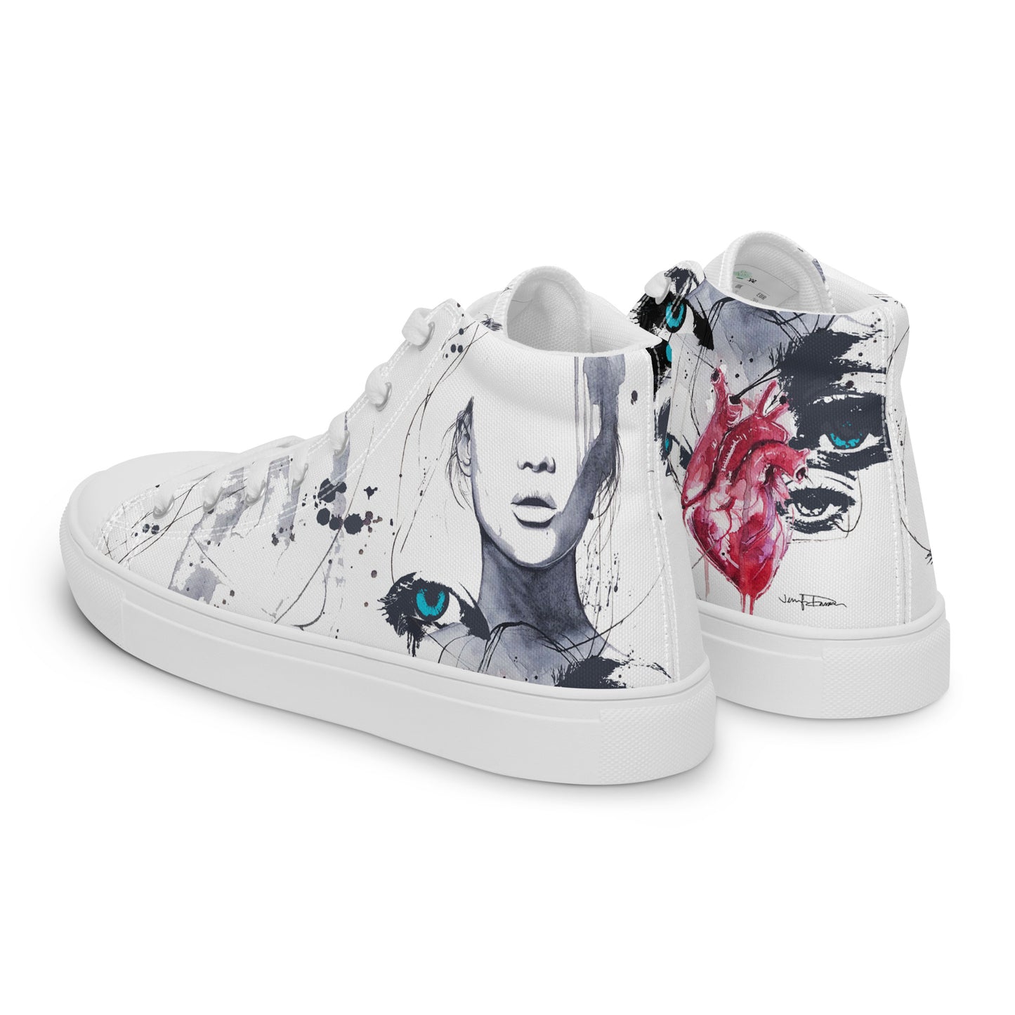 high top shoes, high top sneakers, canvas shoes, trendy shoes, eye design, popular shoes, unique shoe design, mens shoes, womens shoes, art by jen duran