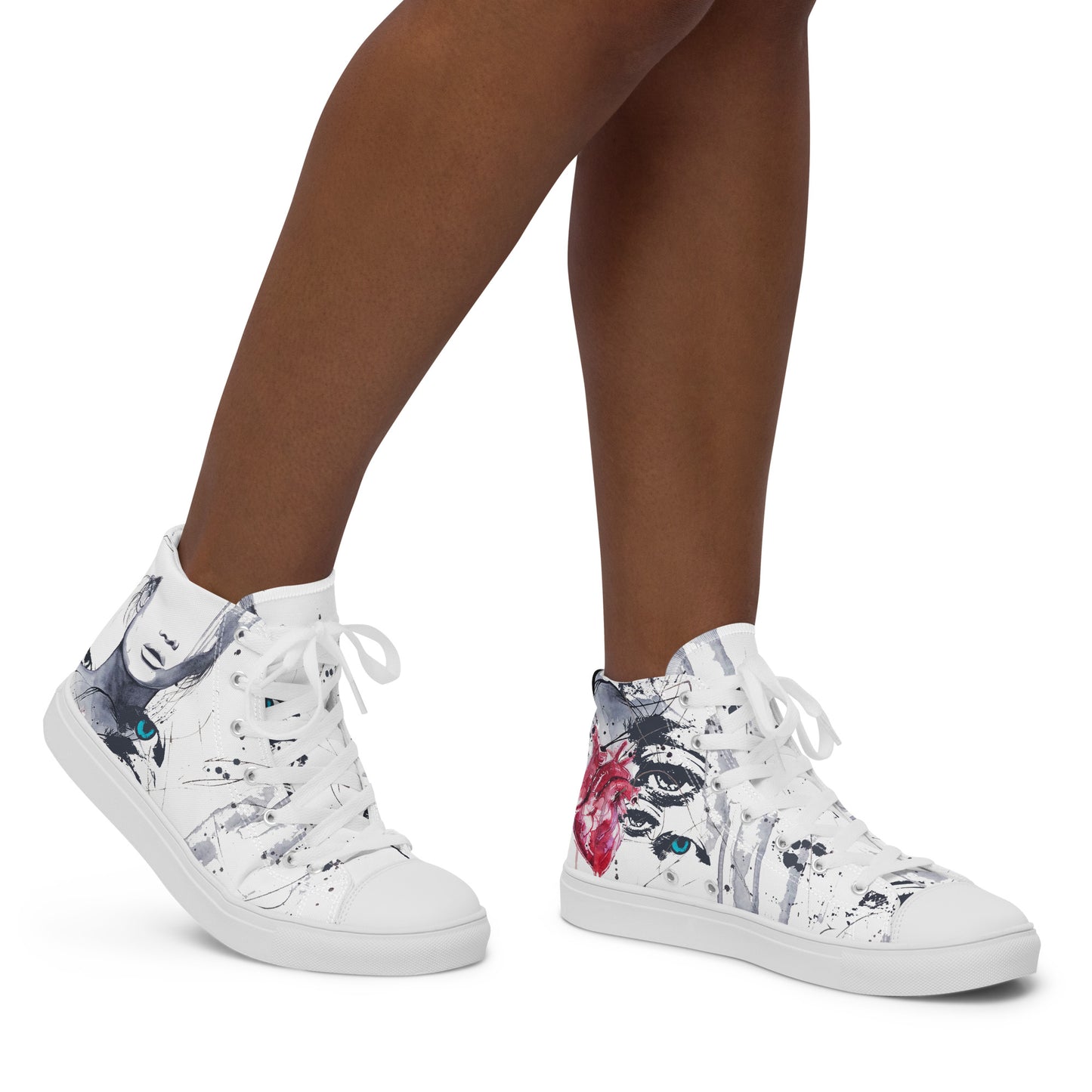 high top shoes, high top sneakers, canvas shoes, trendy shoes, eye design, popular shoes, unique shoe design, mens shoes, womens shoes, art by jen duran