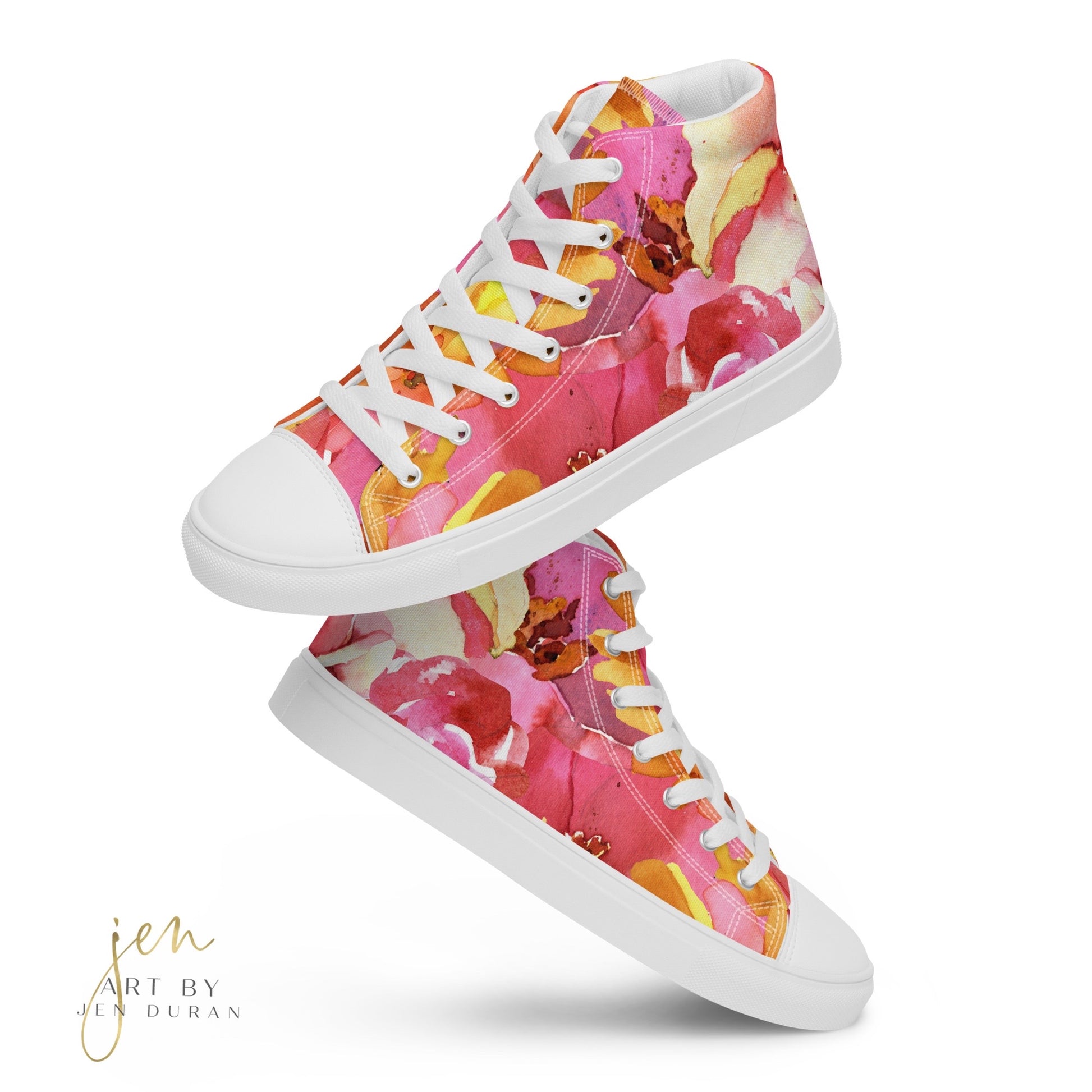high top shoes, high top sneakers, canvas shoes, trendy fashion, unique shoe design, mens shoes, womens shoes, sneakers, art by jen duran