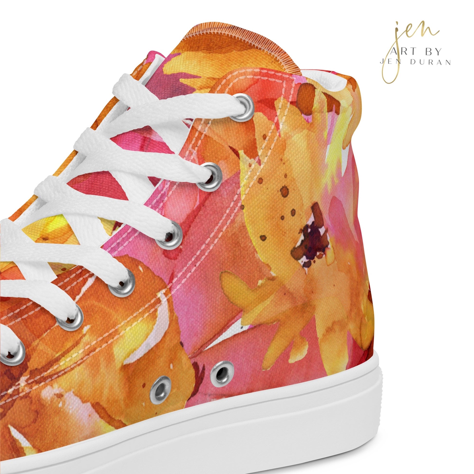 high top shoes, high top sneakers, canvas shoes, trendy fashion, unique shoe design, mens shoes, womens shoes, sneakers, art by jen duran