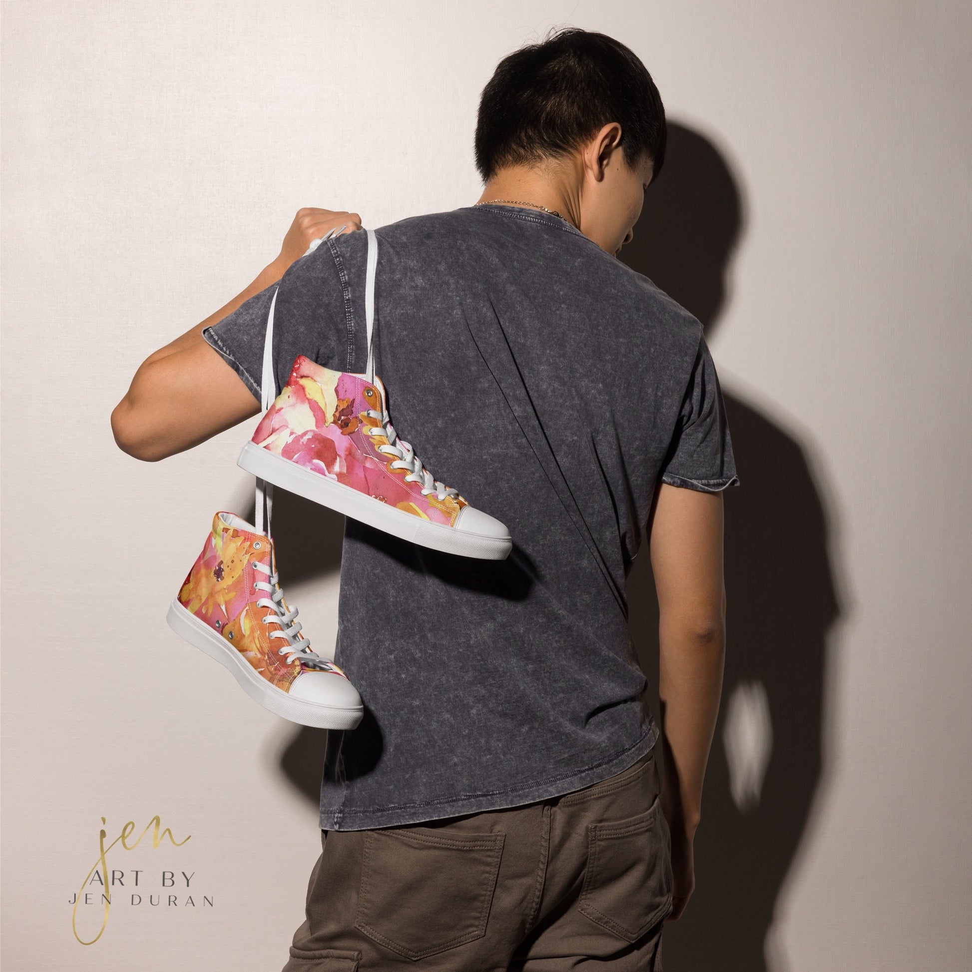 high top shoes, high top sneakers, canvas shoes, trendy shoes, eye design, popular shoes, unique shoe design, mens shoes, womens shoes, art by jen duran