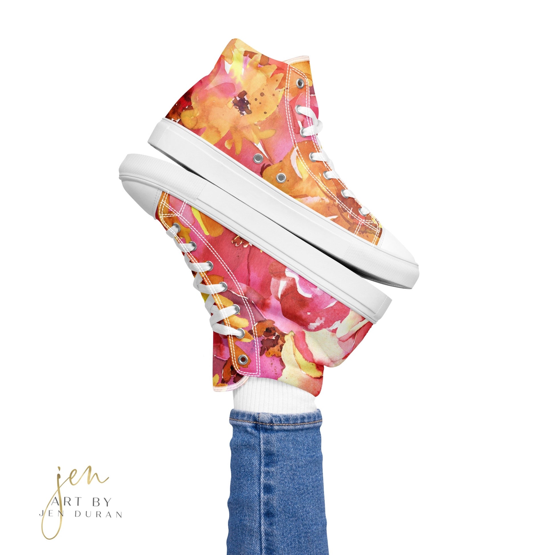 high top shoes, high top sneakers, canvas shoes, trendy fashion, unique shoe design, mens shoes, womens shoes, sneakers, art by jen duran