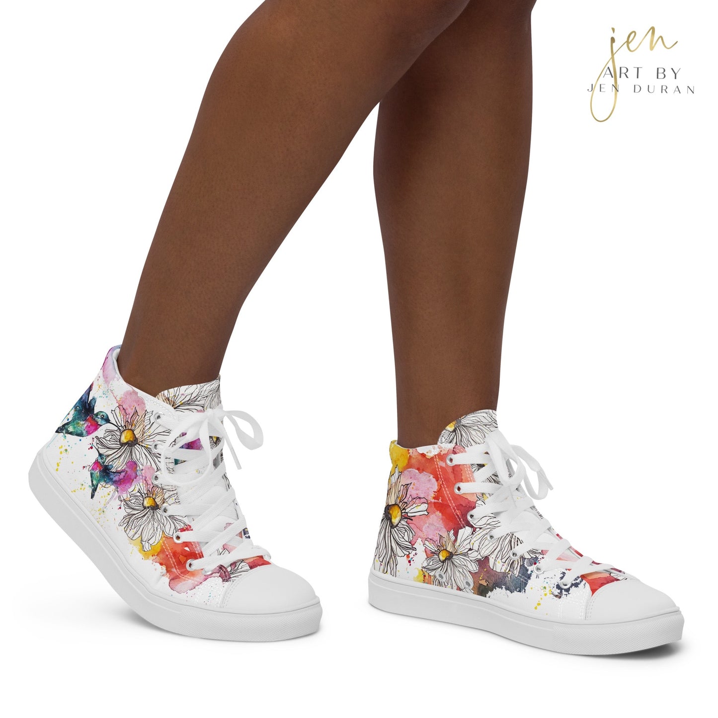 high top shoes, high top sneakers, canvas shoes, trendy shoes, watercolor hummingbird, popular shoes, unique shoe design, mens shoes, womens shoes, trendy fashion, art by jen duran